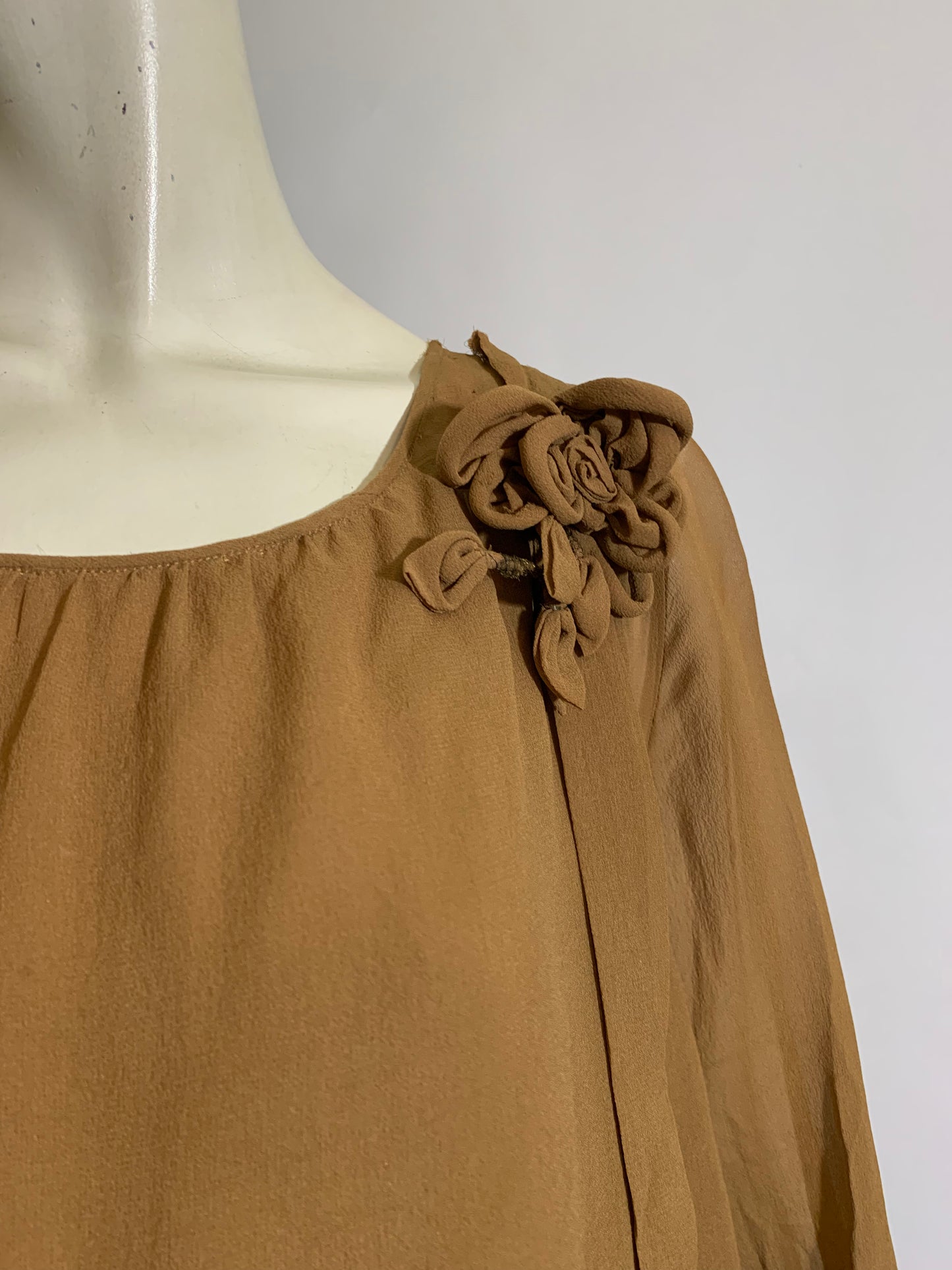 Cinnamon Silk Blouson Dropped Waist Beaded Dress circa 1920s