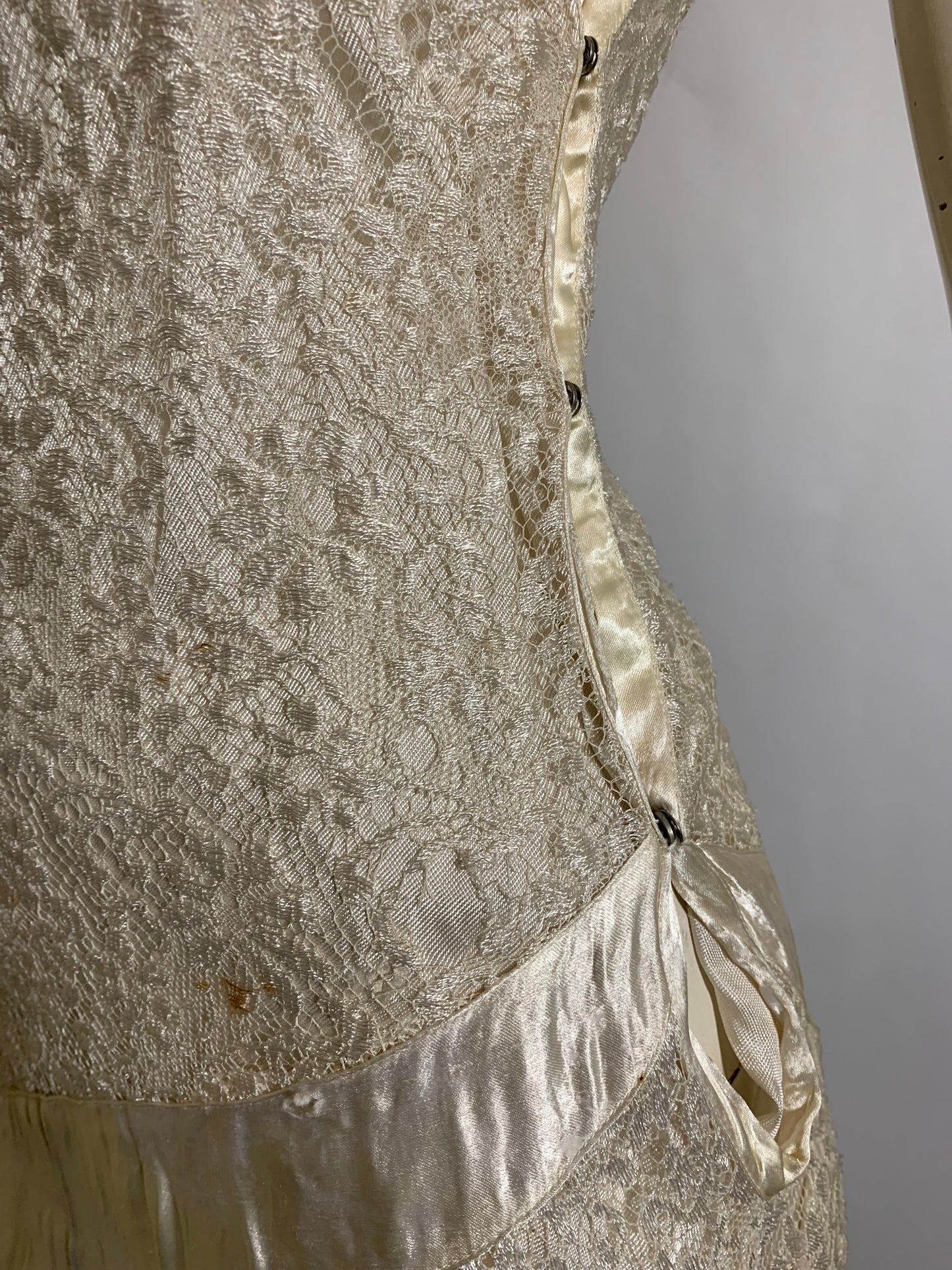 White Bias Cut Satin and Lace Dress circa 1930s