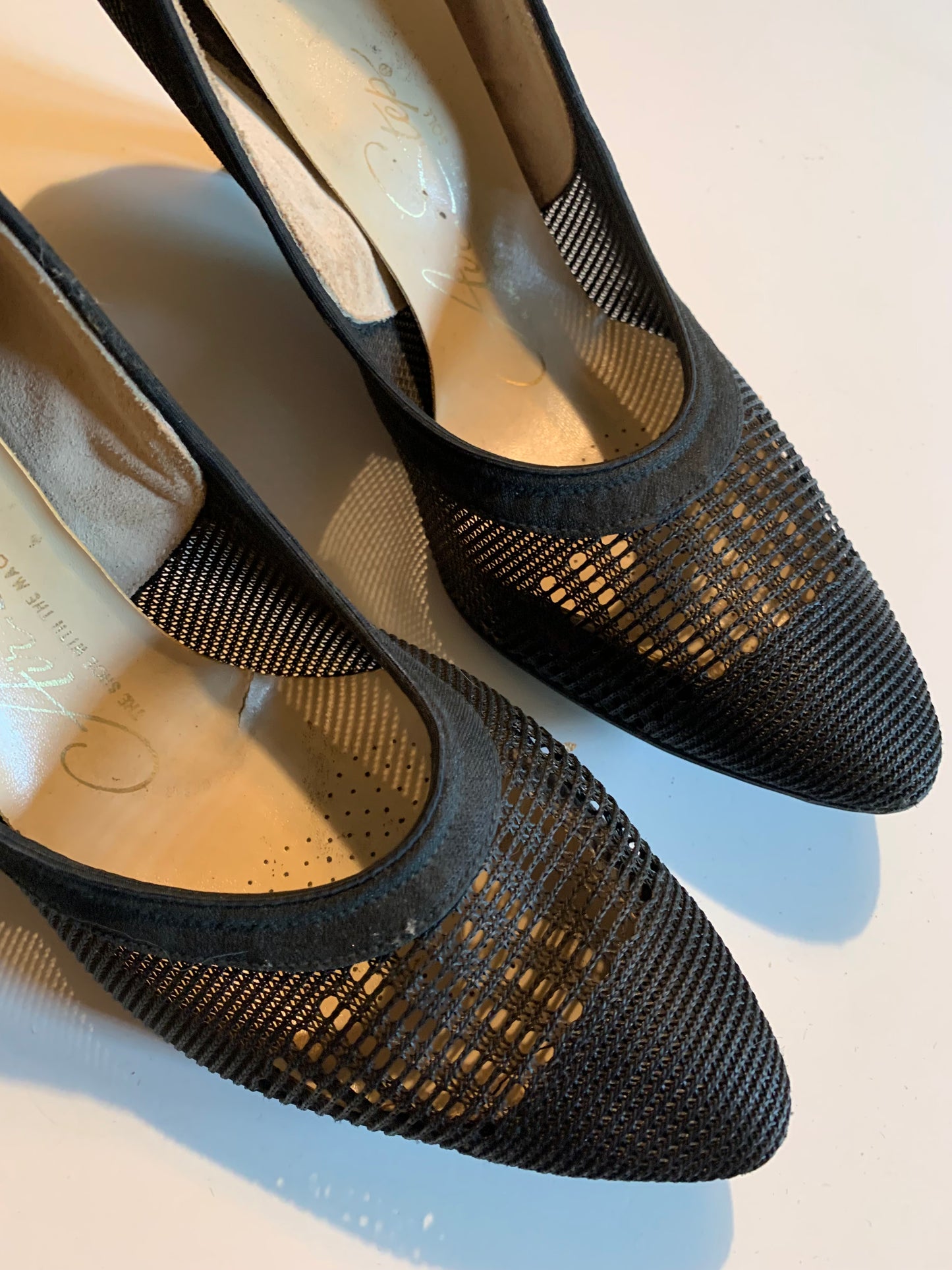 Black Sheer Mesh High Heel Shoes circa 1960s 7