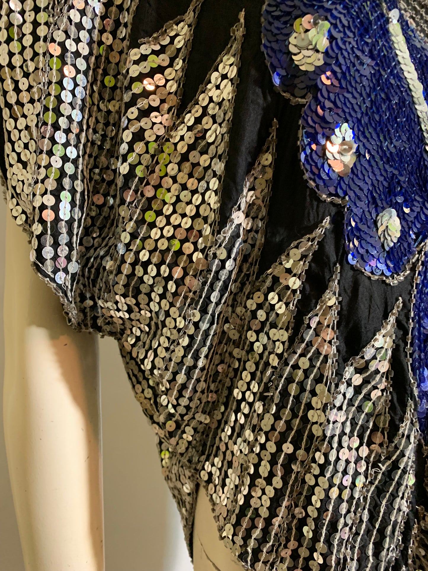 Silver and Blue Disco Butterfly Sequined Silk Top circa 1970s