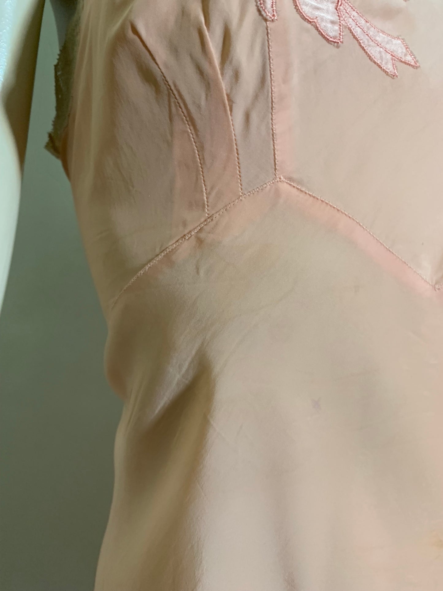 Peach Embroidered & Lace Trimmed Full Slip circa 1940s