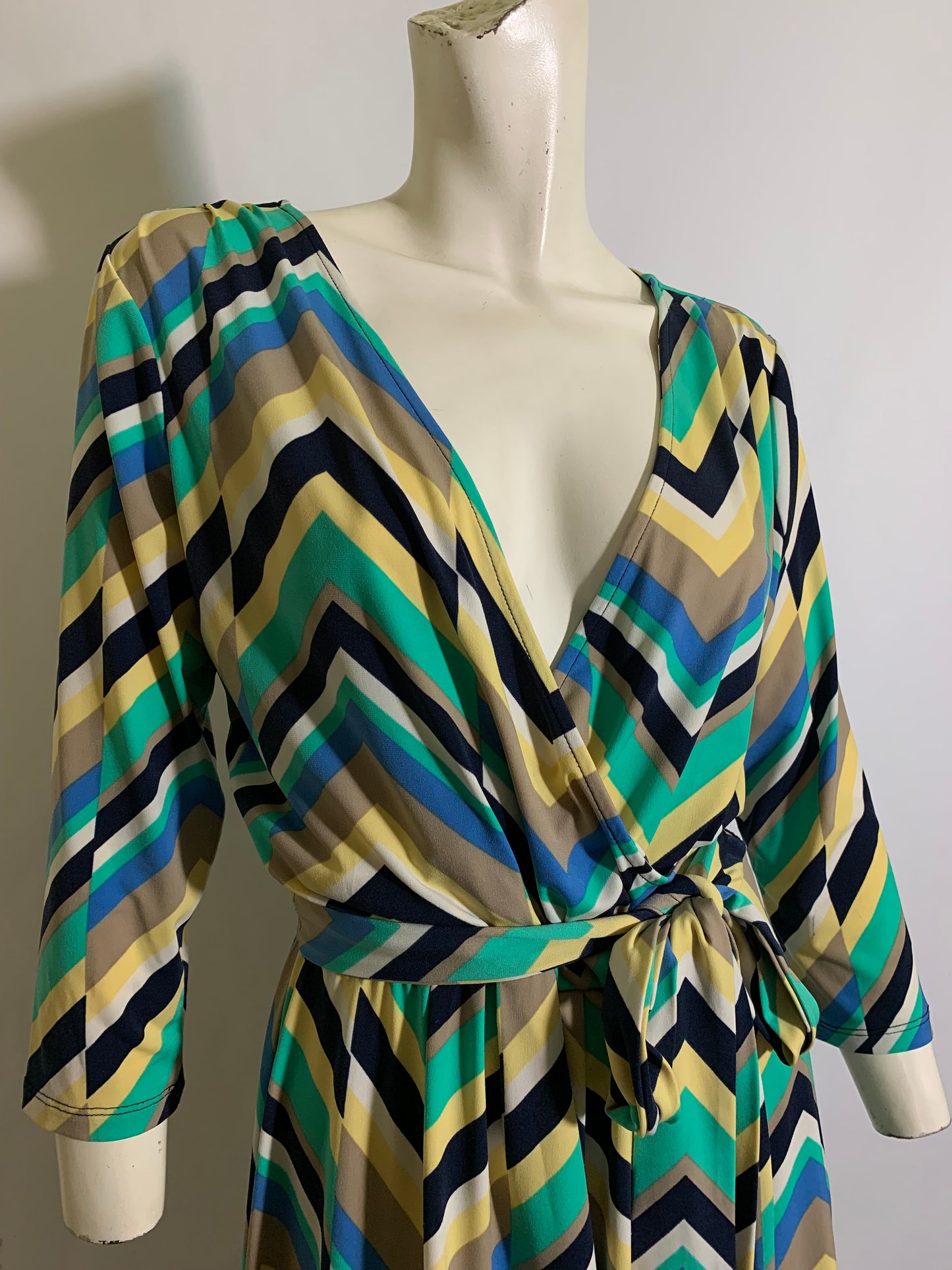 Chevron Striped Jersey Dress with Surplice Bodice circa 2000s