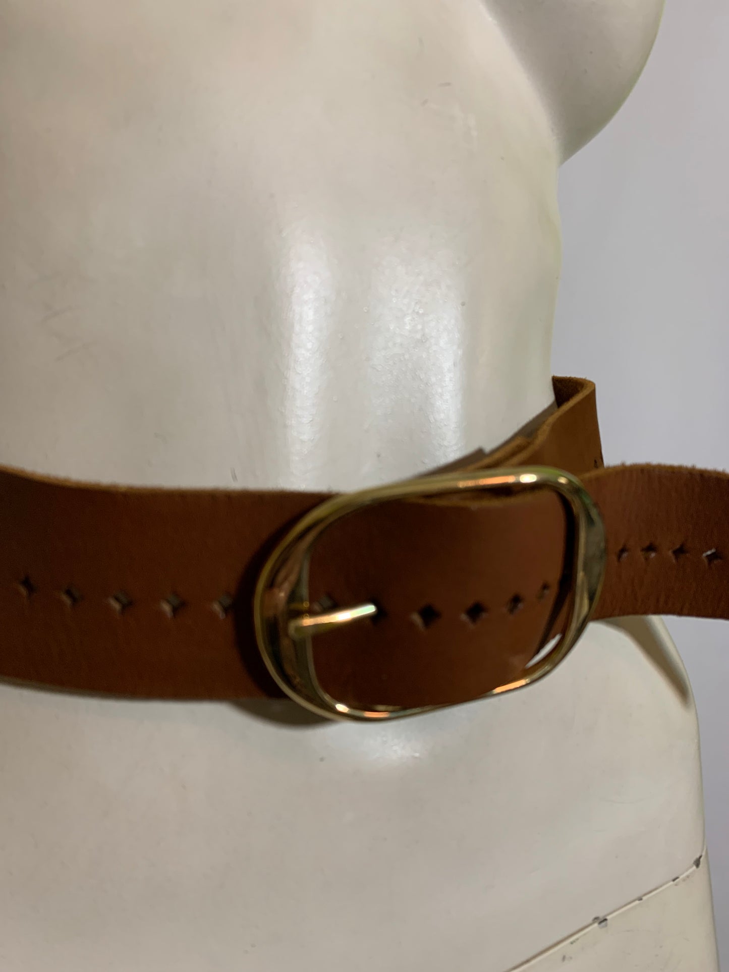 Clay Red Brown Wide Leather Belt with Diamond Holes circa 1970s