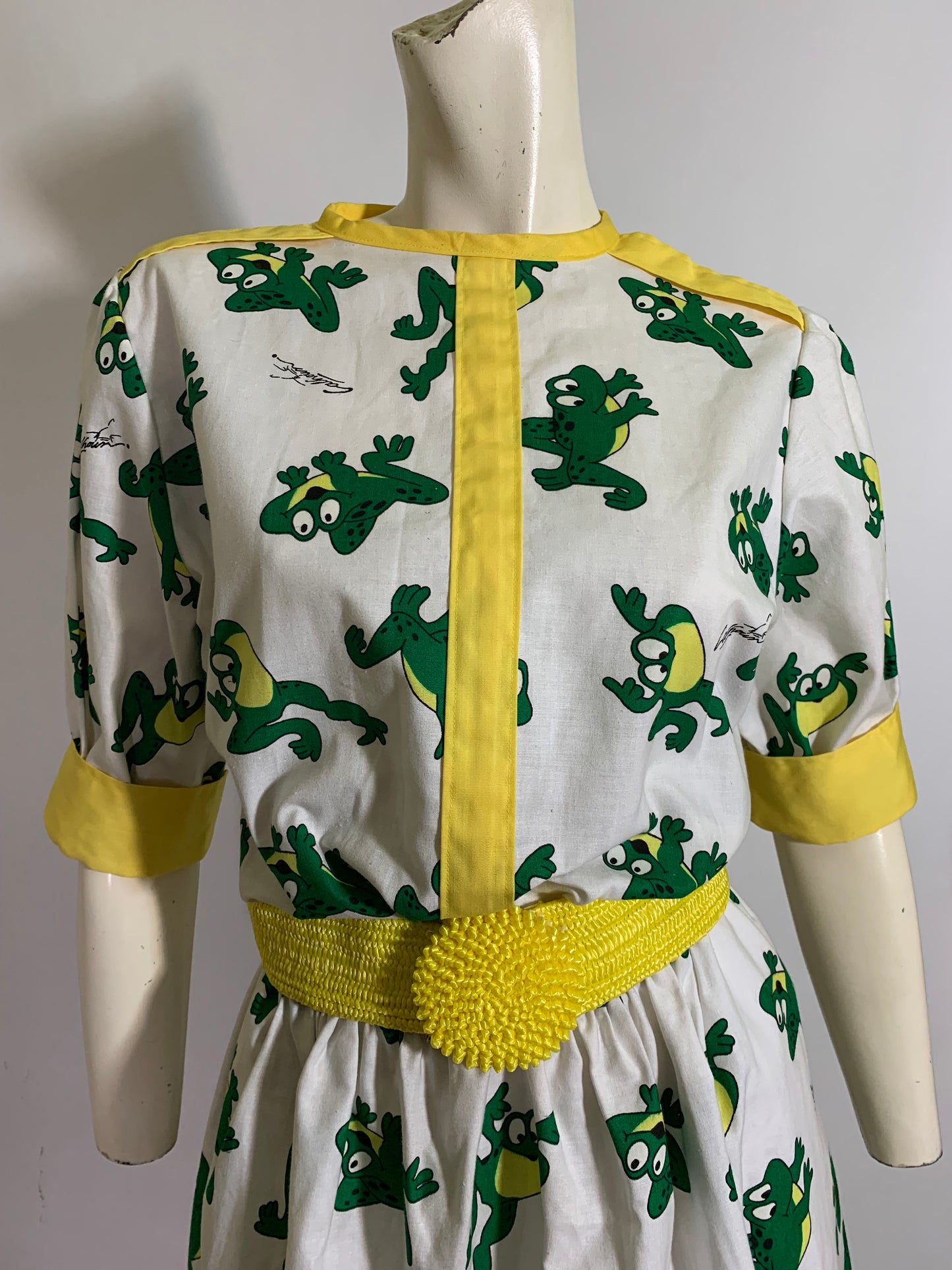 Dancing Frog Novelty Print Cotton Dress circa 1990s