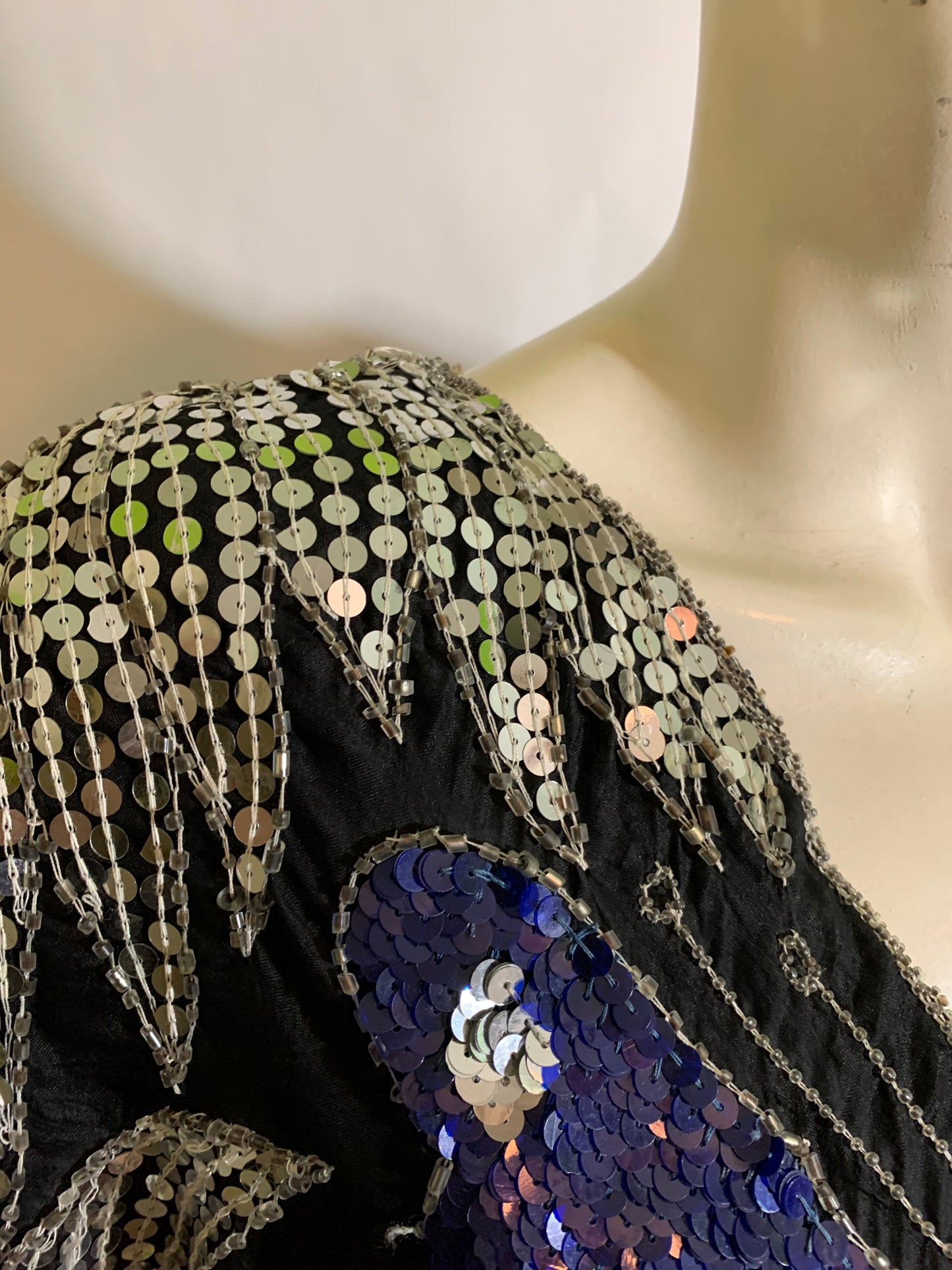 Silver and Blue Disco Butterfly Sequined Silk Top circa 1970s