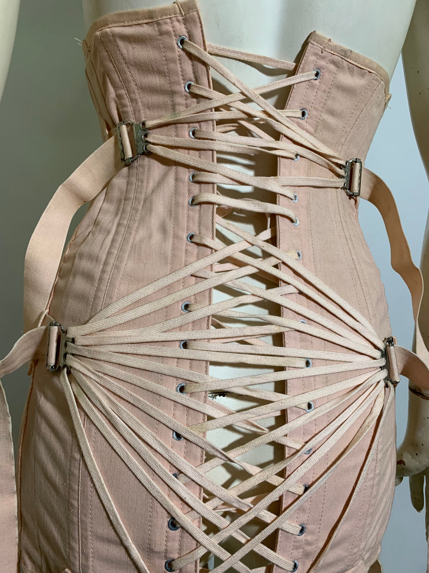 Legendary Peach Fan-Laced Back Steel Boned Corset by CAMP circa 1930s