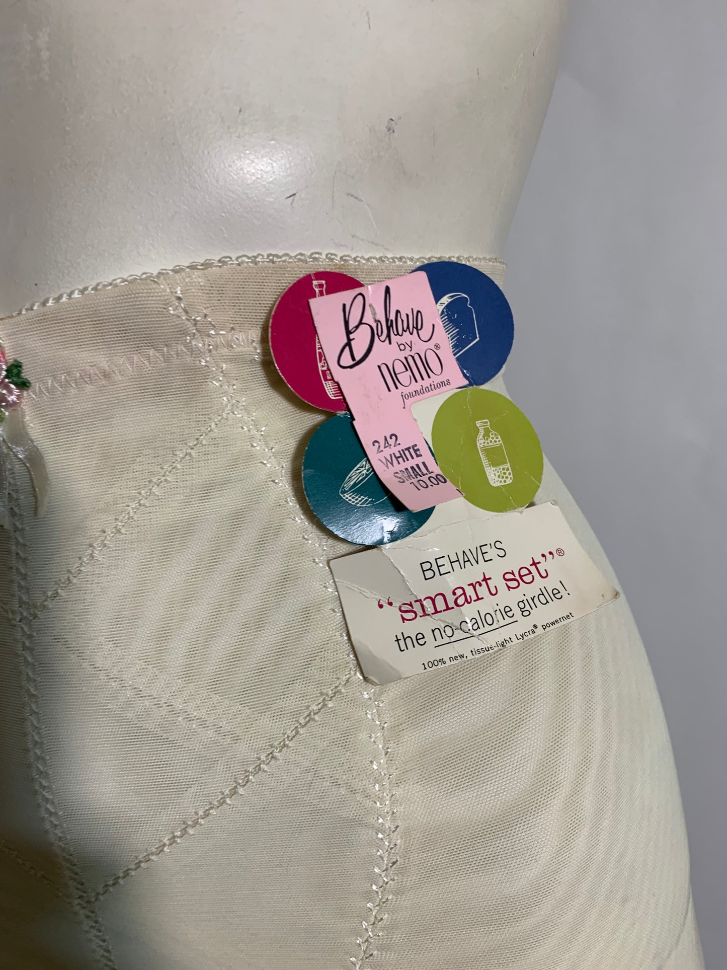 Body Shaping White Girdle with Lace and Garters circa 1960s NOS