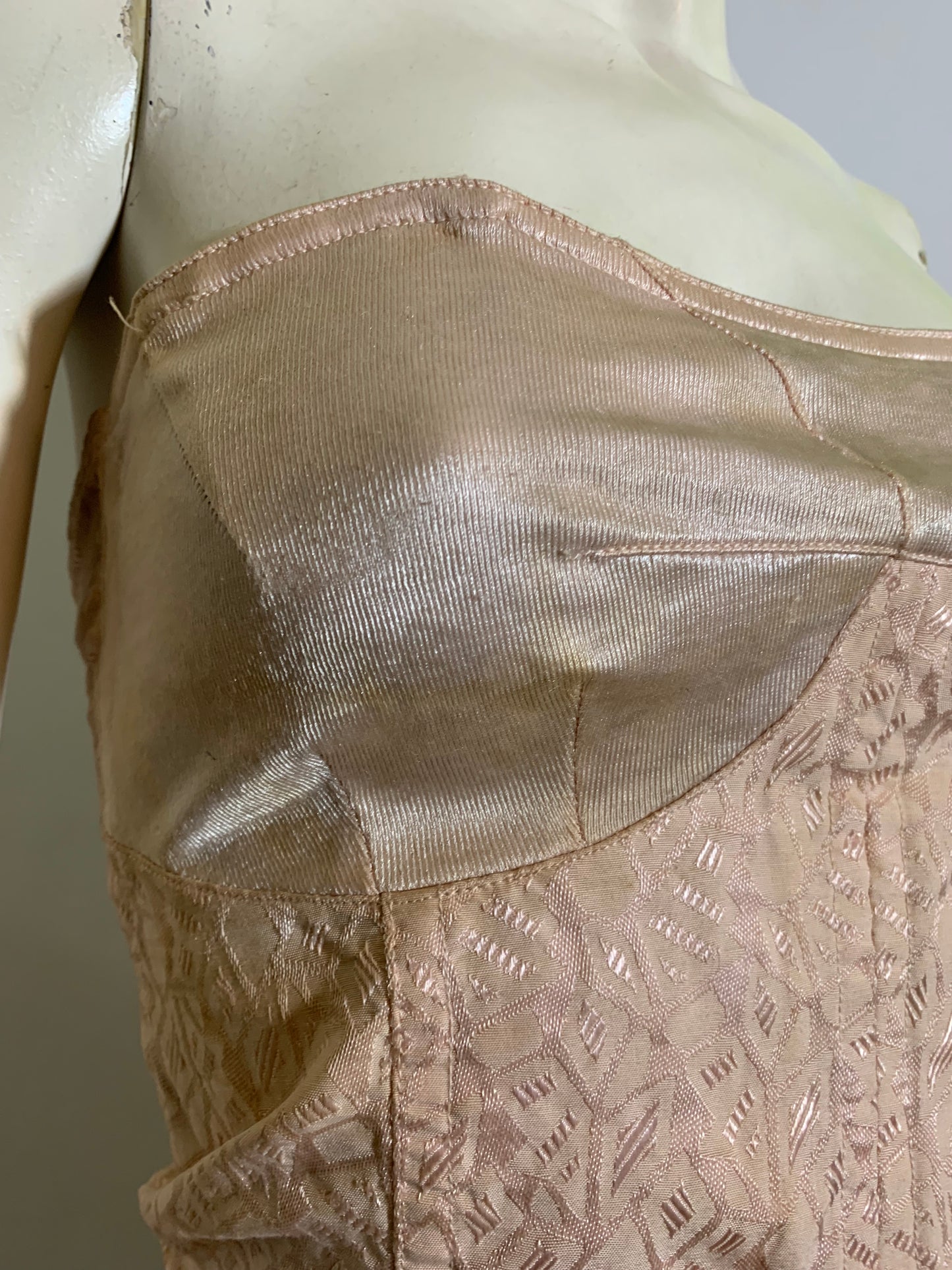 Apricot Satin All In One Girdle Bra with Garters circa 1930s