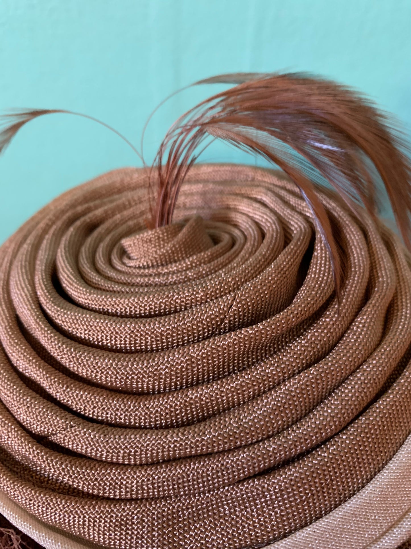 Natural Pill Box Hat with Happy Feather Plume Stem circa 1960s