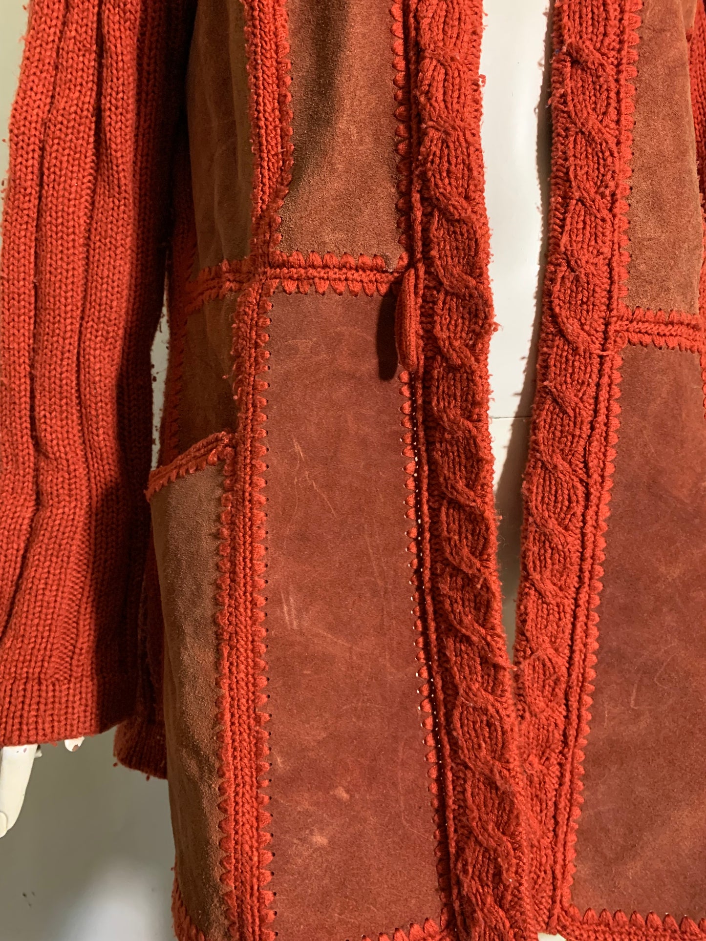 Cinnamon Hooded Sweater with Suede Patchwork Front circa 1970s