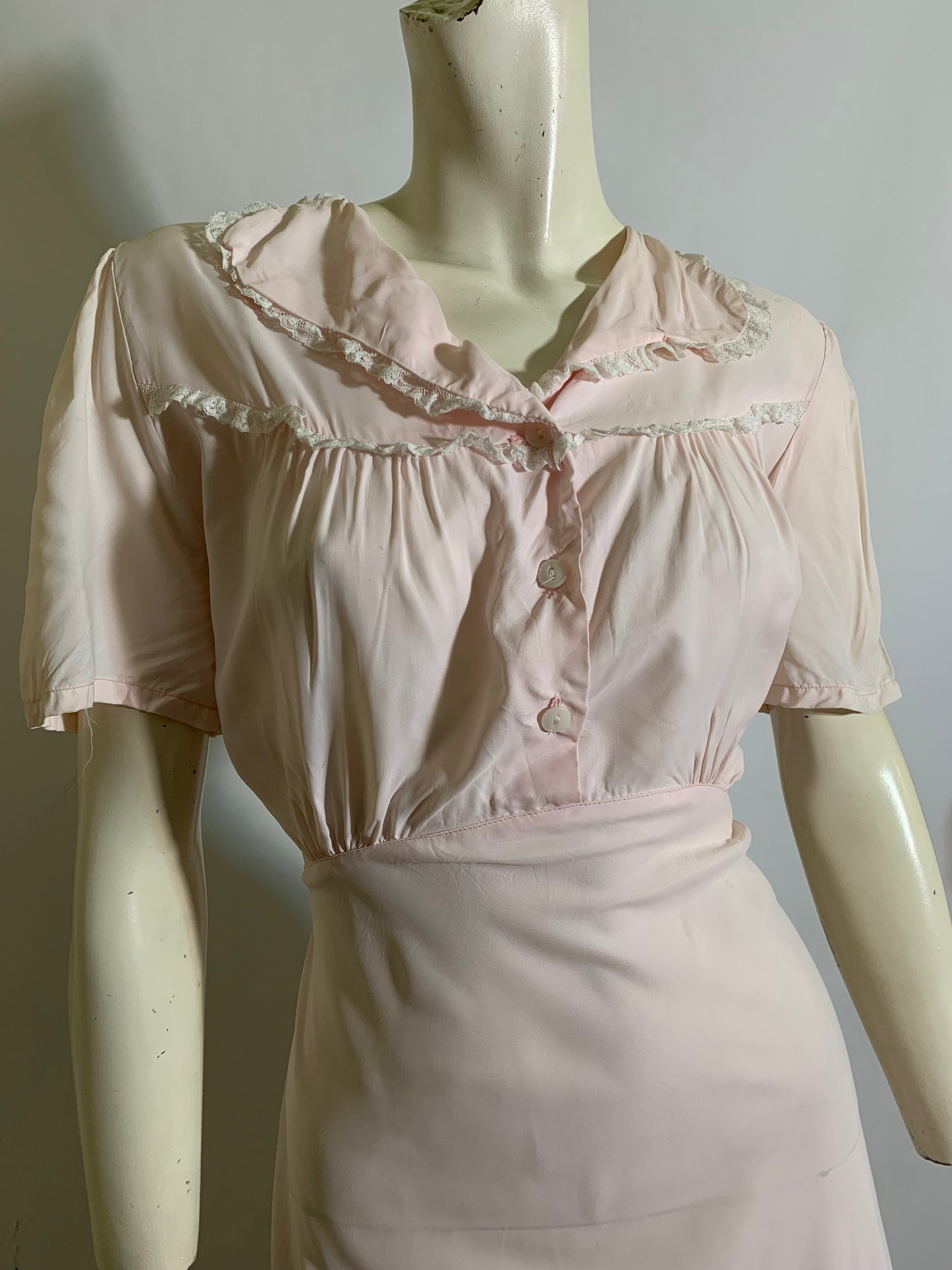 Blush Pink Rayon Lace Trimmed Nightgown circa 1950s