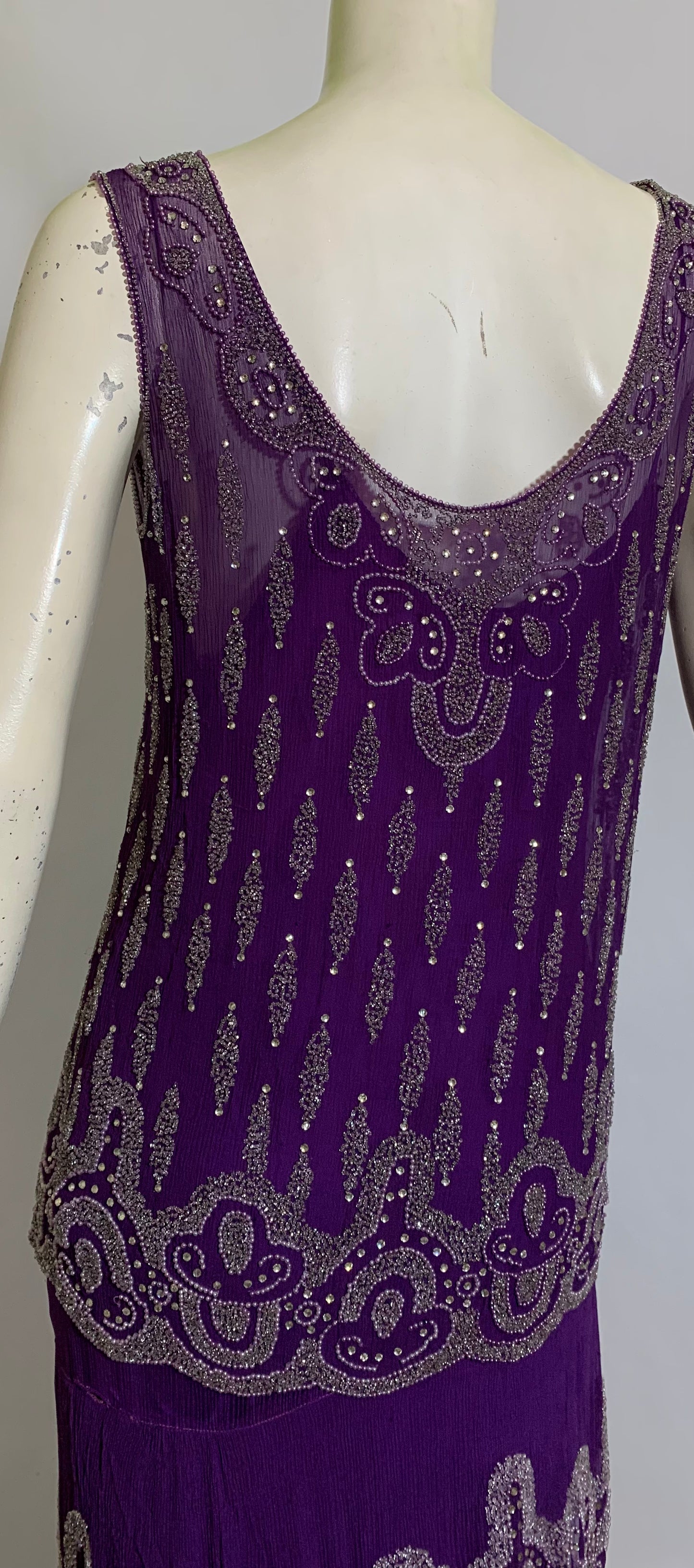 Vivid Violet Two Piece Beaded Silk Chiffon Dress circa 1920s