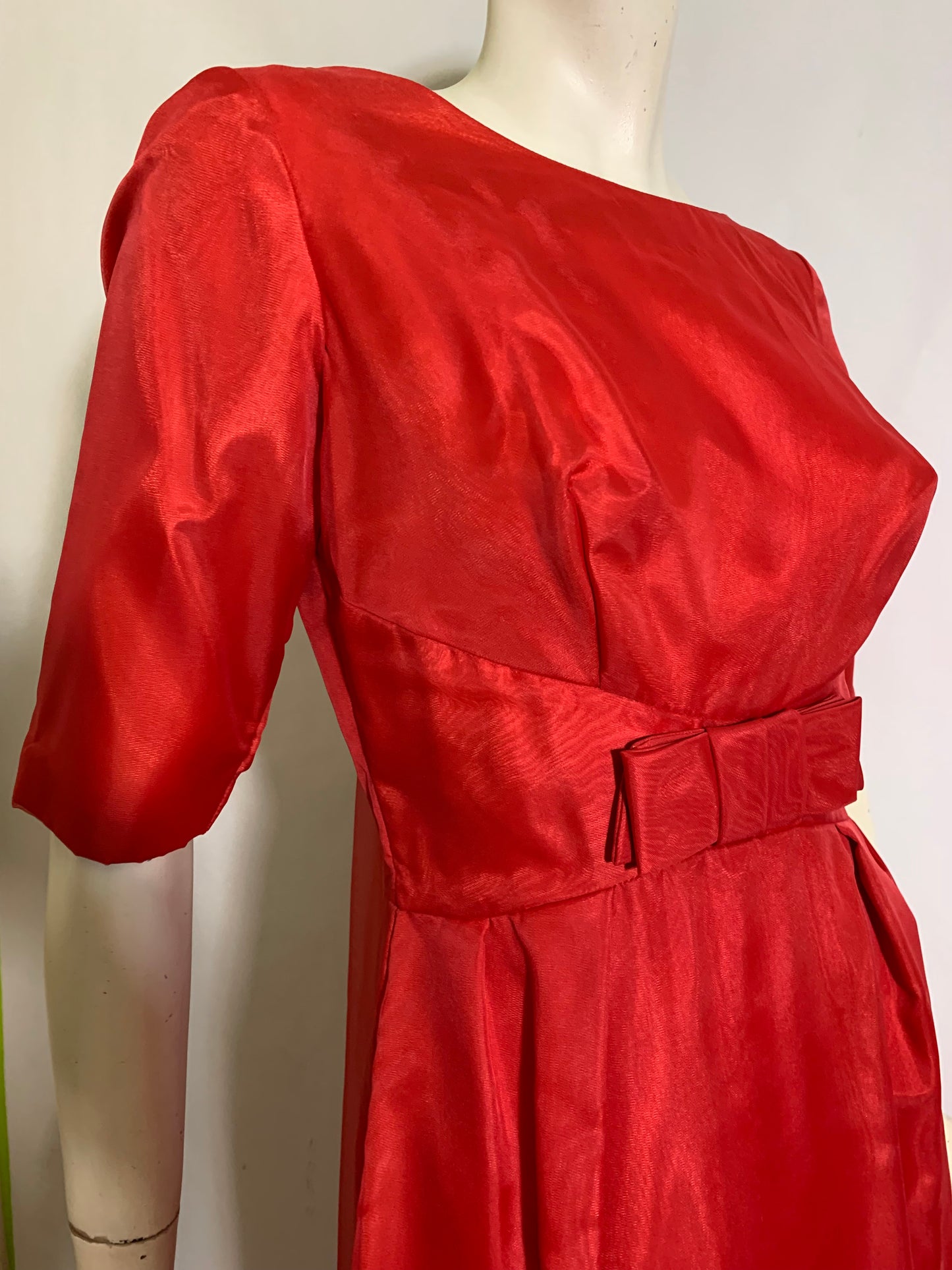 Lipstick Red Dress Watteau Train and Headpiece circa 1960s