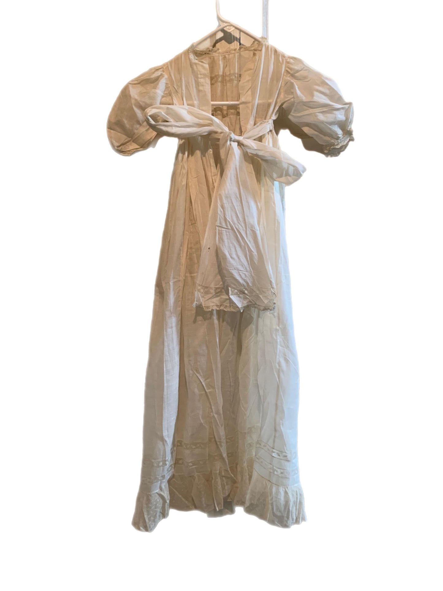 Lawn Cotton and Lace Christening Gown with Sash circa 1910s