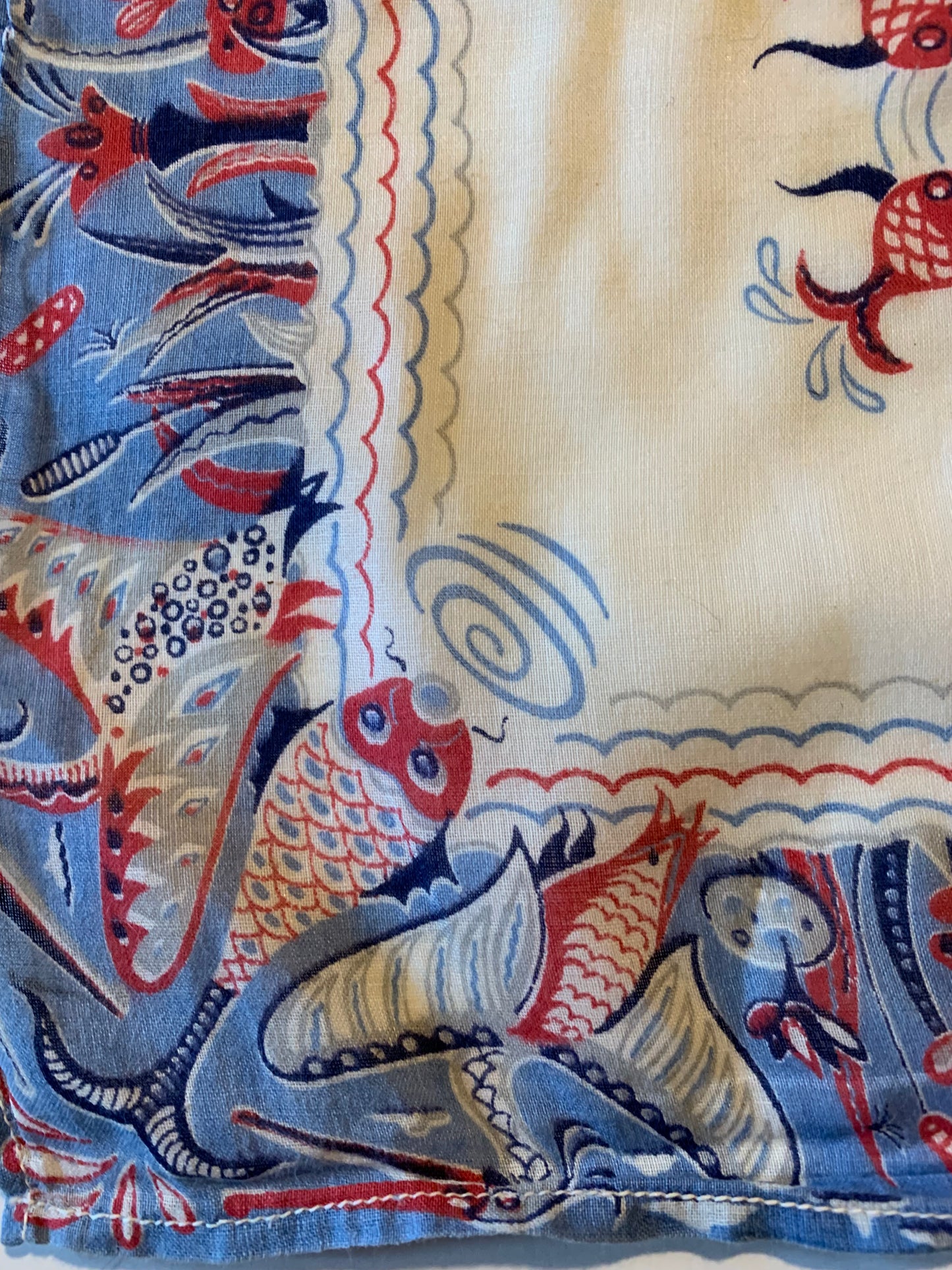 Tropical Fish Print Voice Cotton Handkerchief circa 1940s