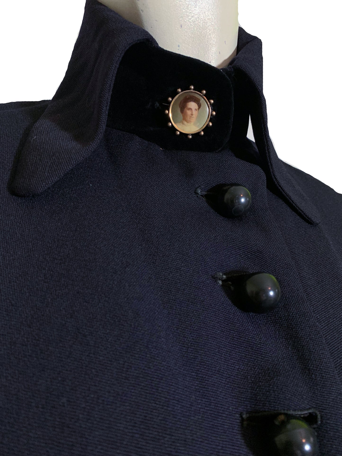 Votes for Women! Deep Blue Wool 2 Pc Walking Suit Dress with Velvet and Silk Accents circa 1910s