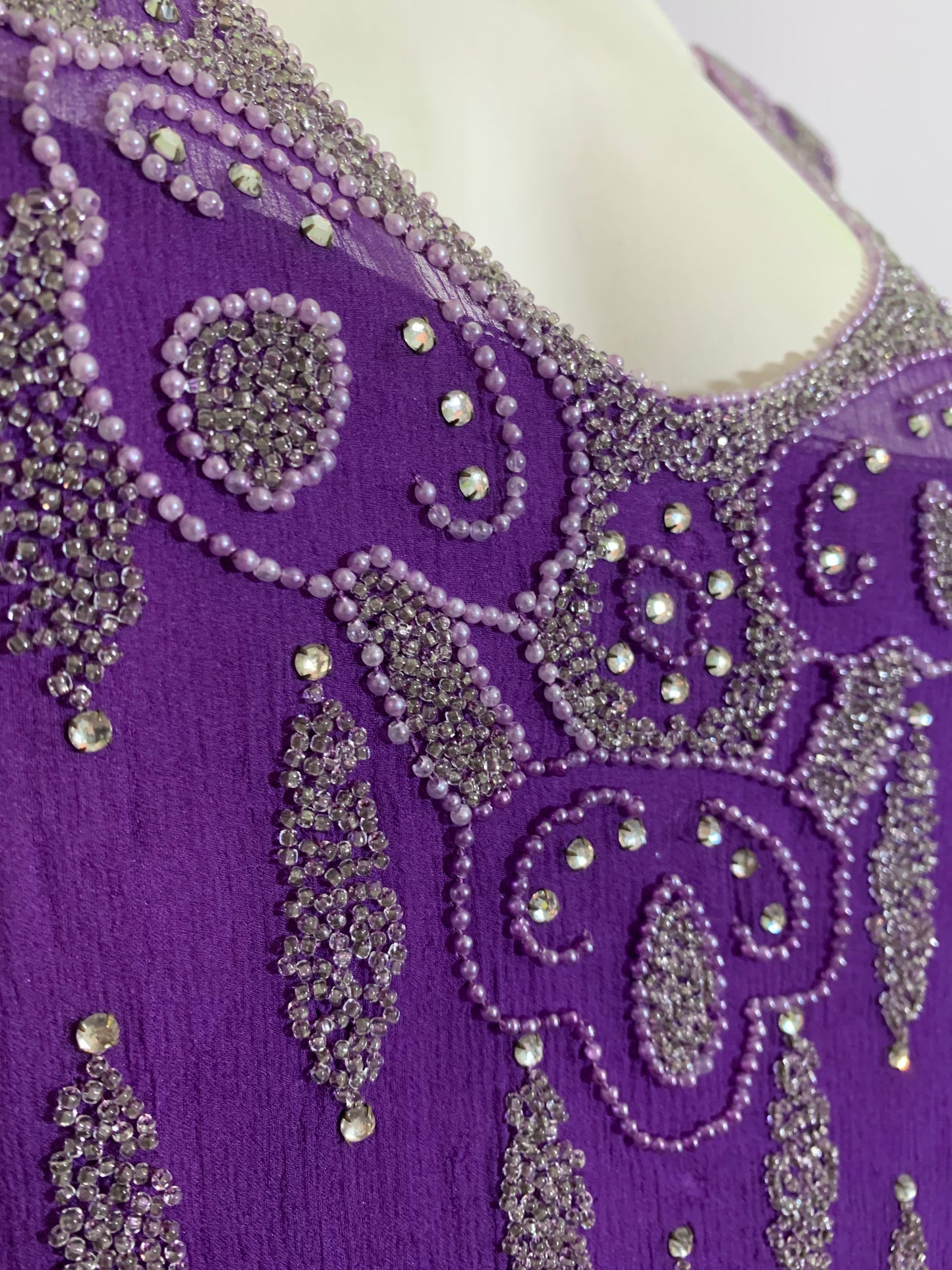 Vivid Violet Two Piece Beaded Silk Chiffon Dress circa 1920s