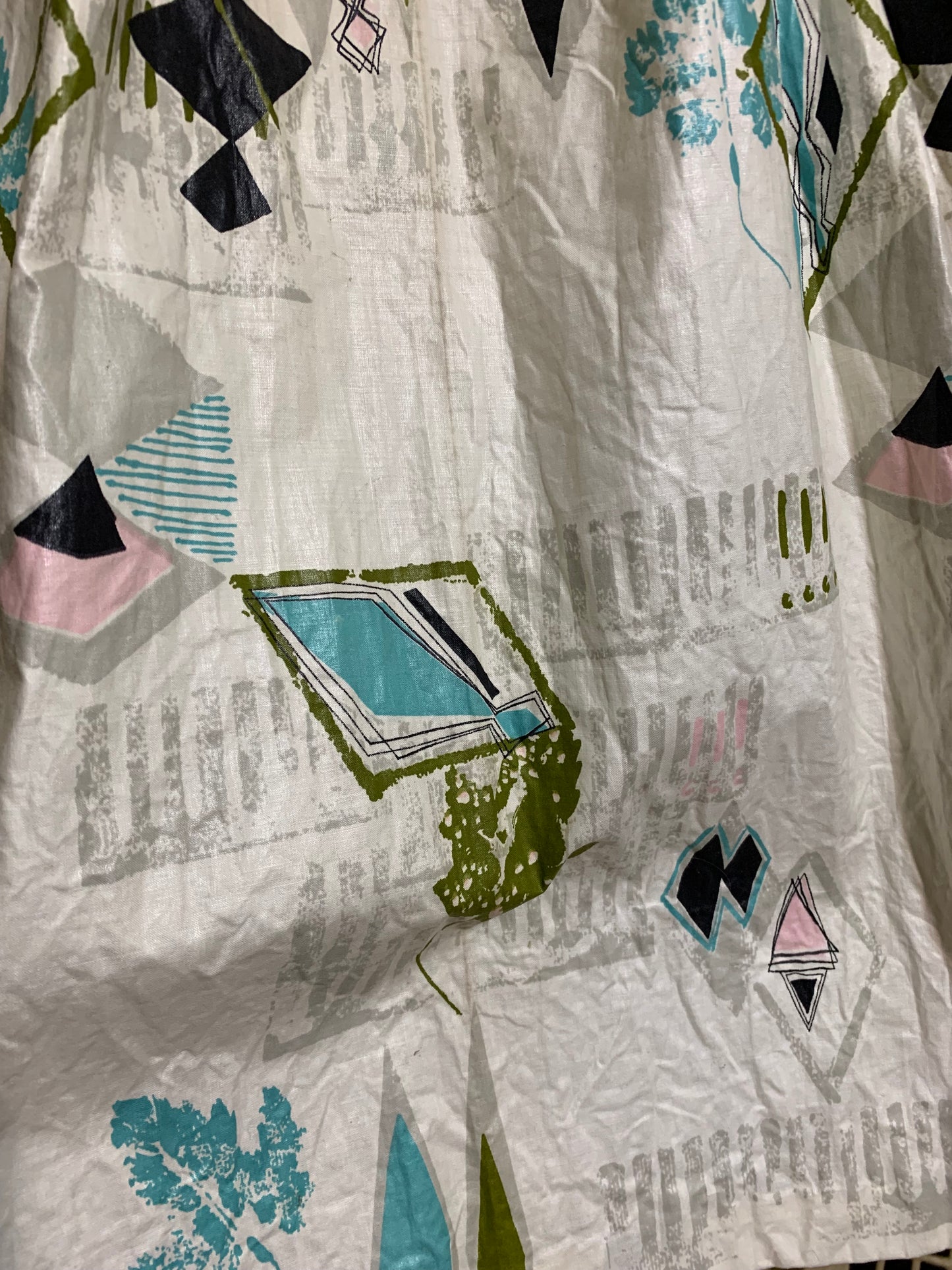 Pink, Aqua and White Atomic Print Kandell Glazed Chintz Full Skirt circa 1950s