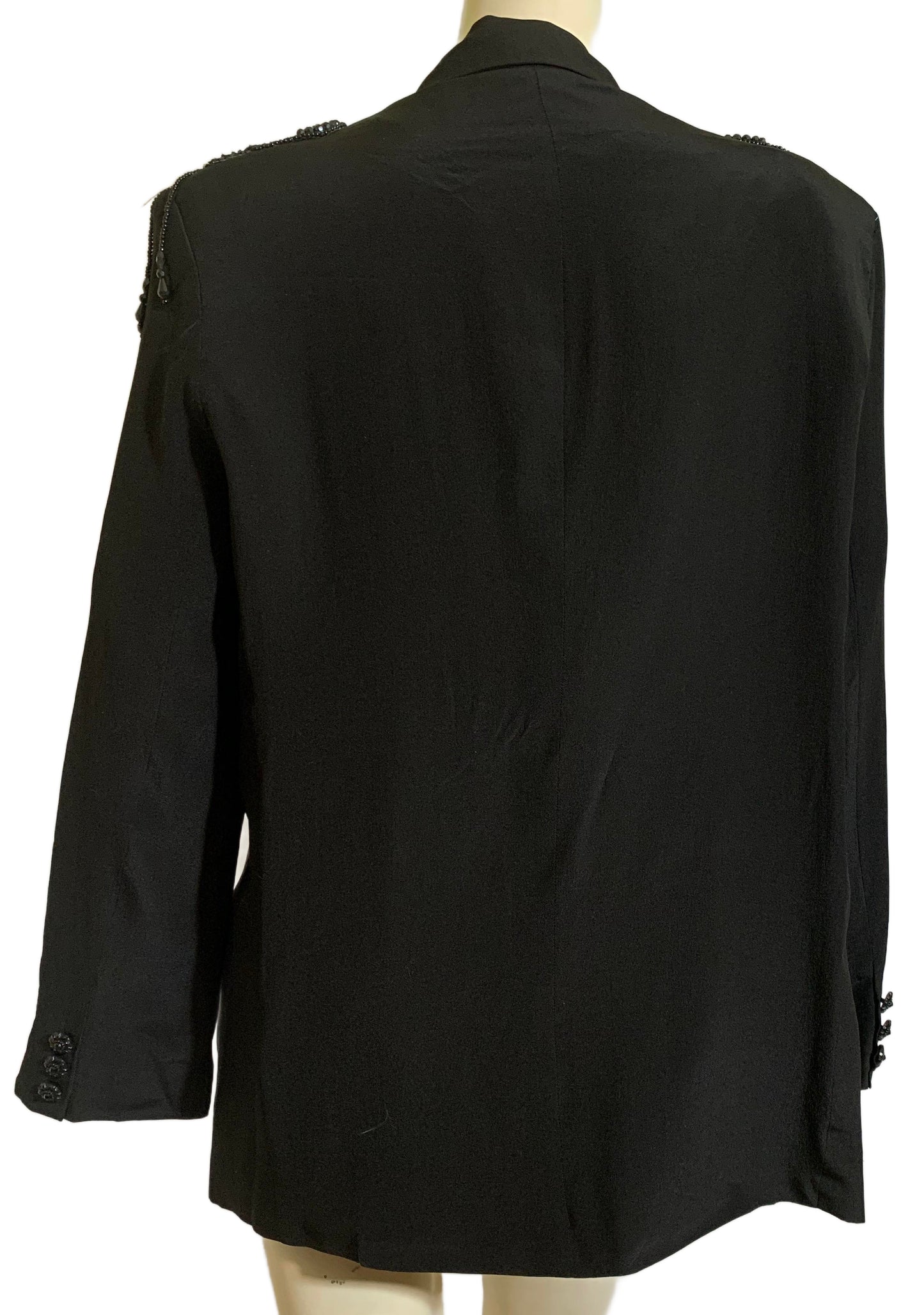 Black Oversized Boxy Blazer Jacket with Beaded Epaulets circa 1980s