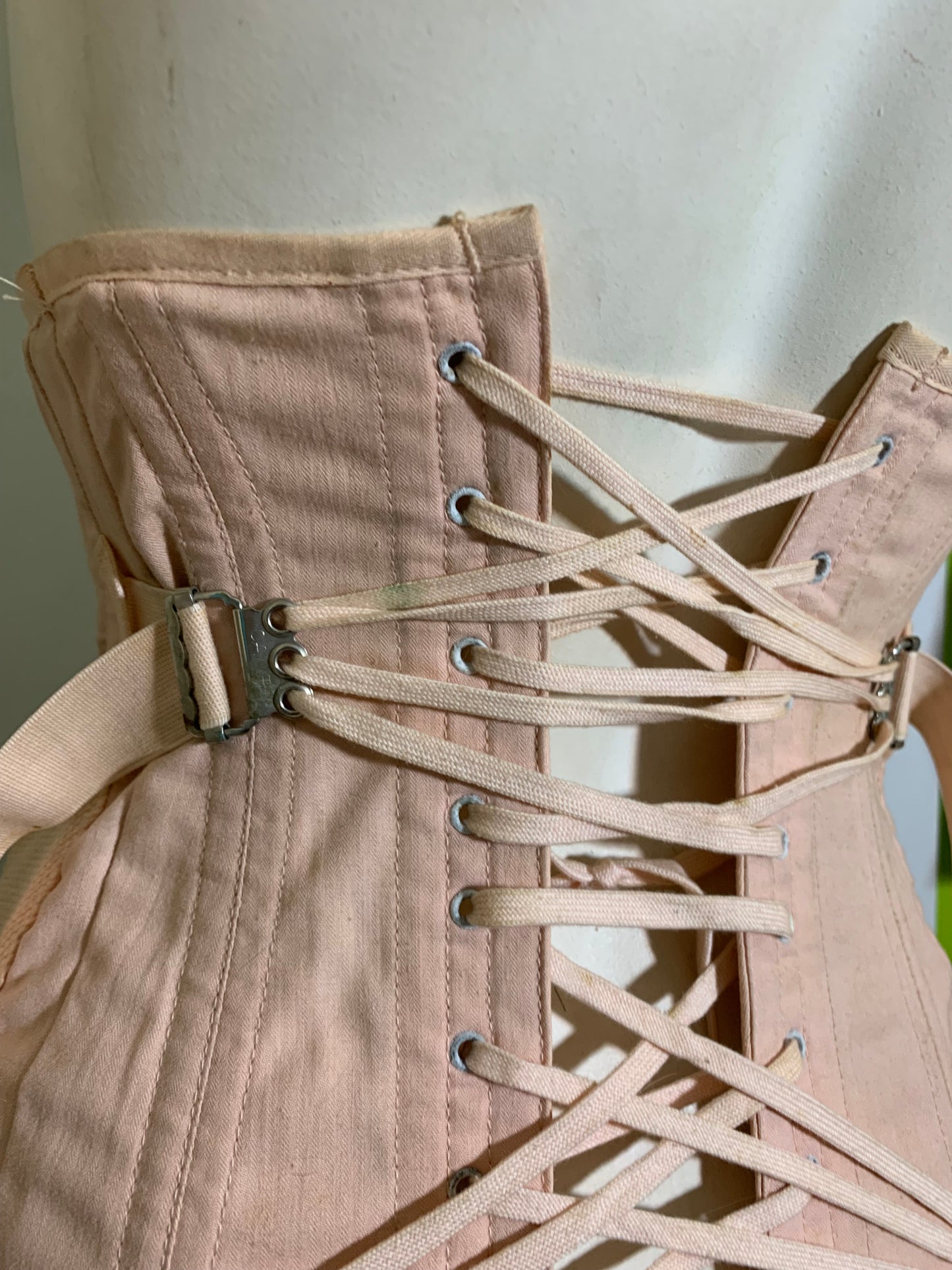 Legendary Peach Fan-Laced Back Steel Boned Corset by CAMP circa 1930s