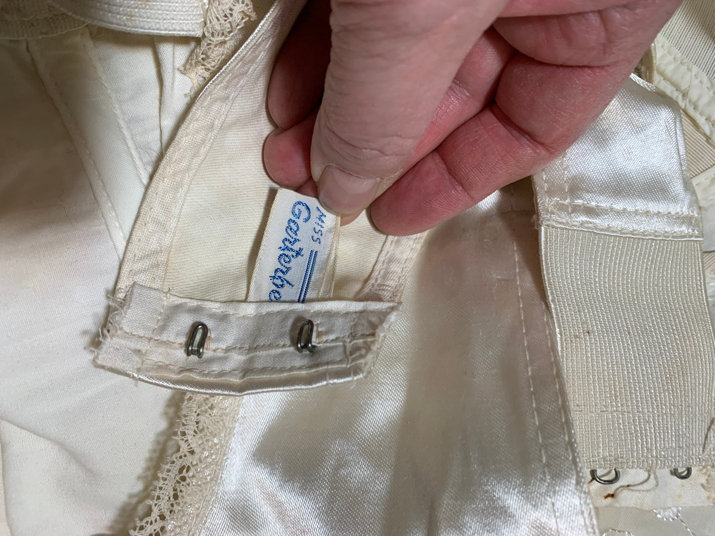 Silvery White Satin Garter Belt with Blue Stitching circa 1930s