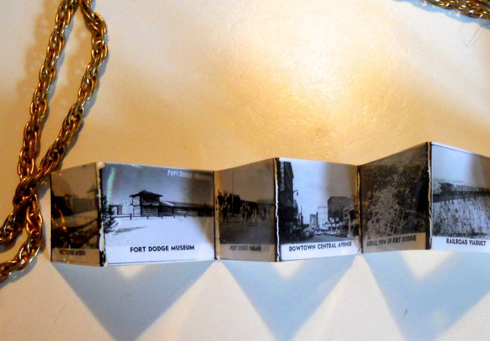 Iowa State Souvenir Necklace Fort Dodge Photo Book Locket circa 1960s