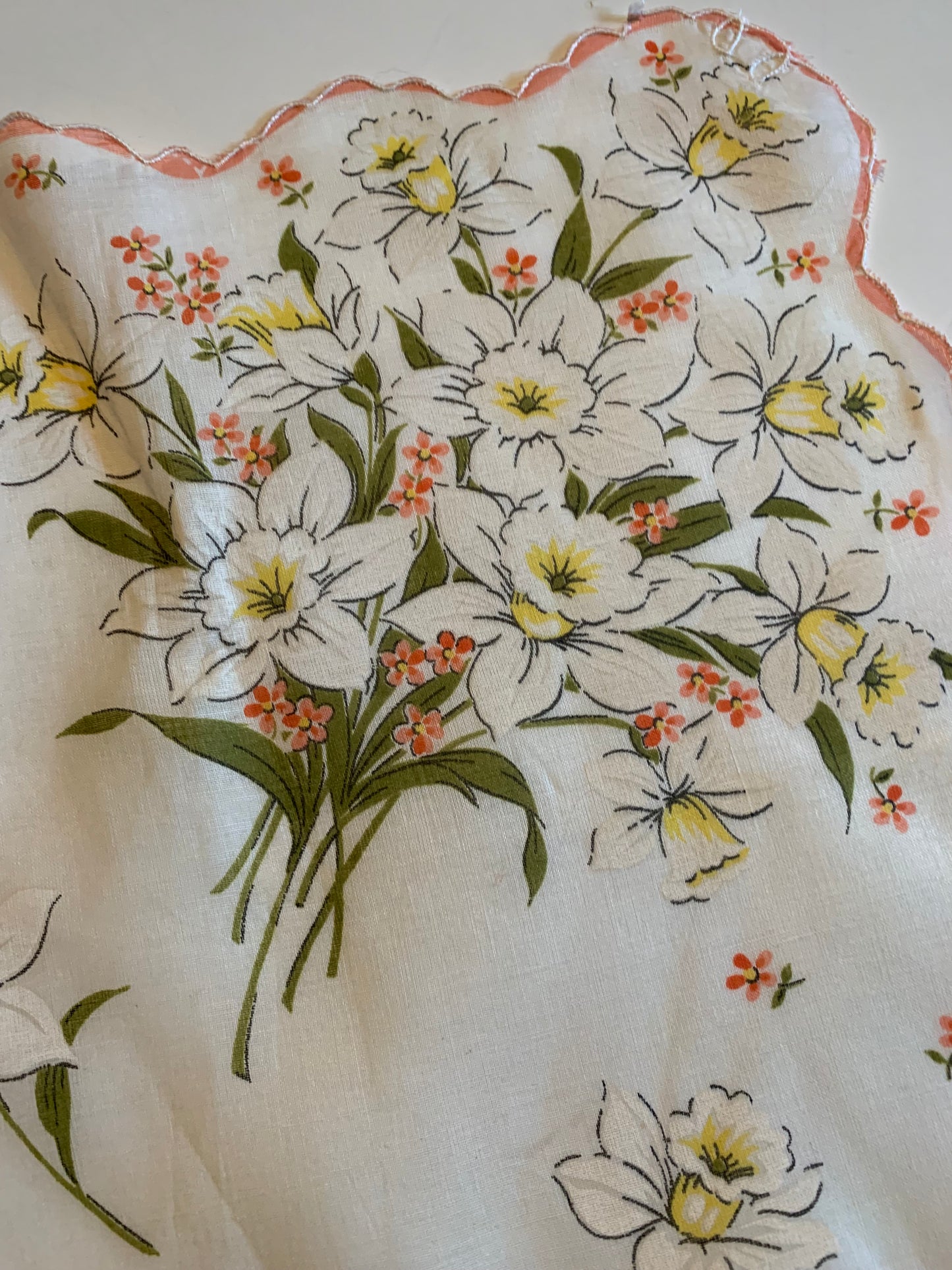 Daffodil Floral Print Handkerchief circa 1950s