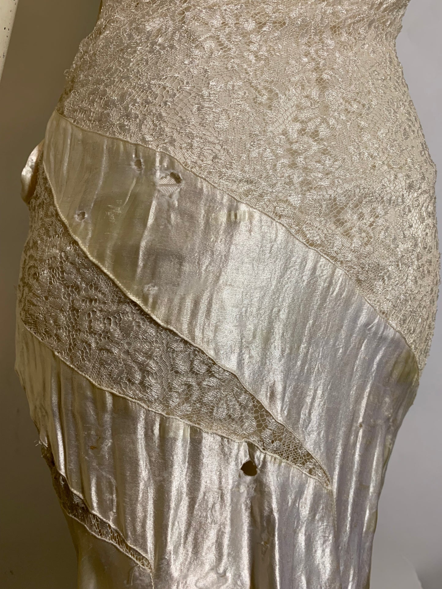 White Bias Cut Satin and Lace Dress circa 1930s