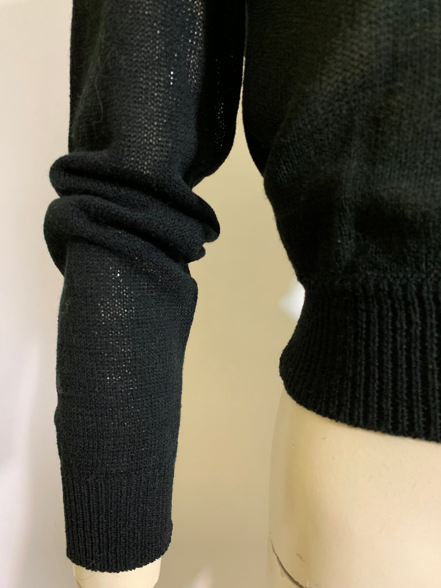 Slinky Black Long Sleeved Rayon Sweater with Metallic Disco Accents circa 1970s