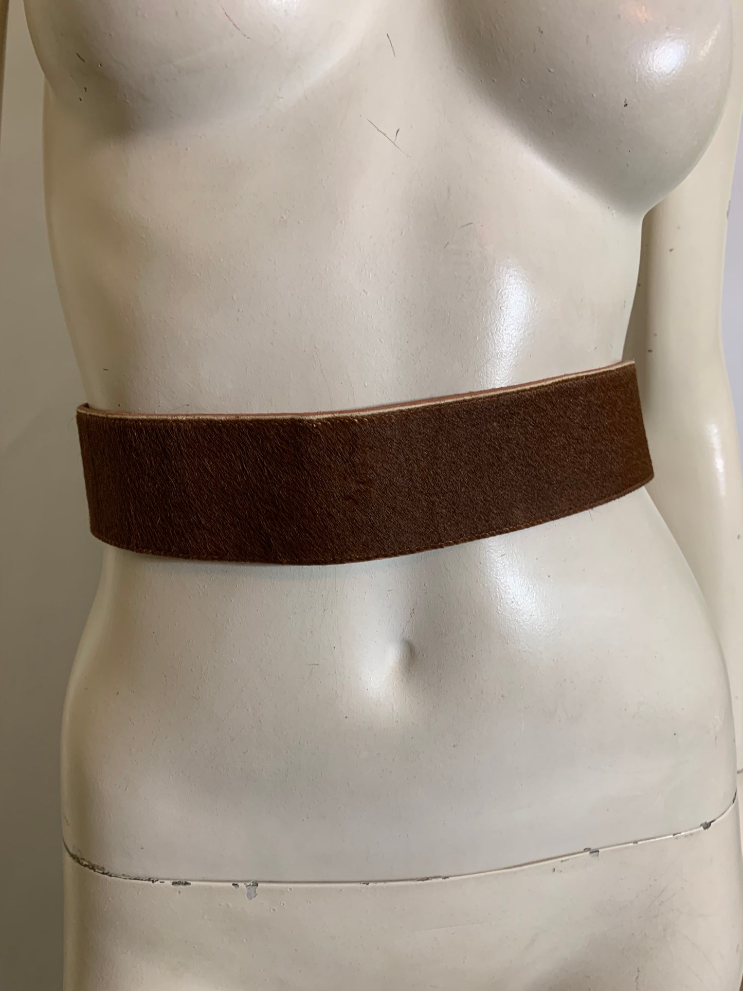 Brown and White Cowhide Wide Leather Belt circa 1970s