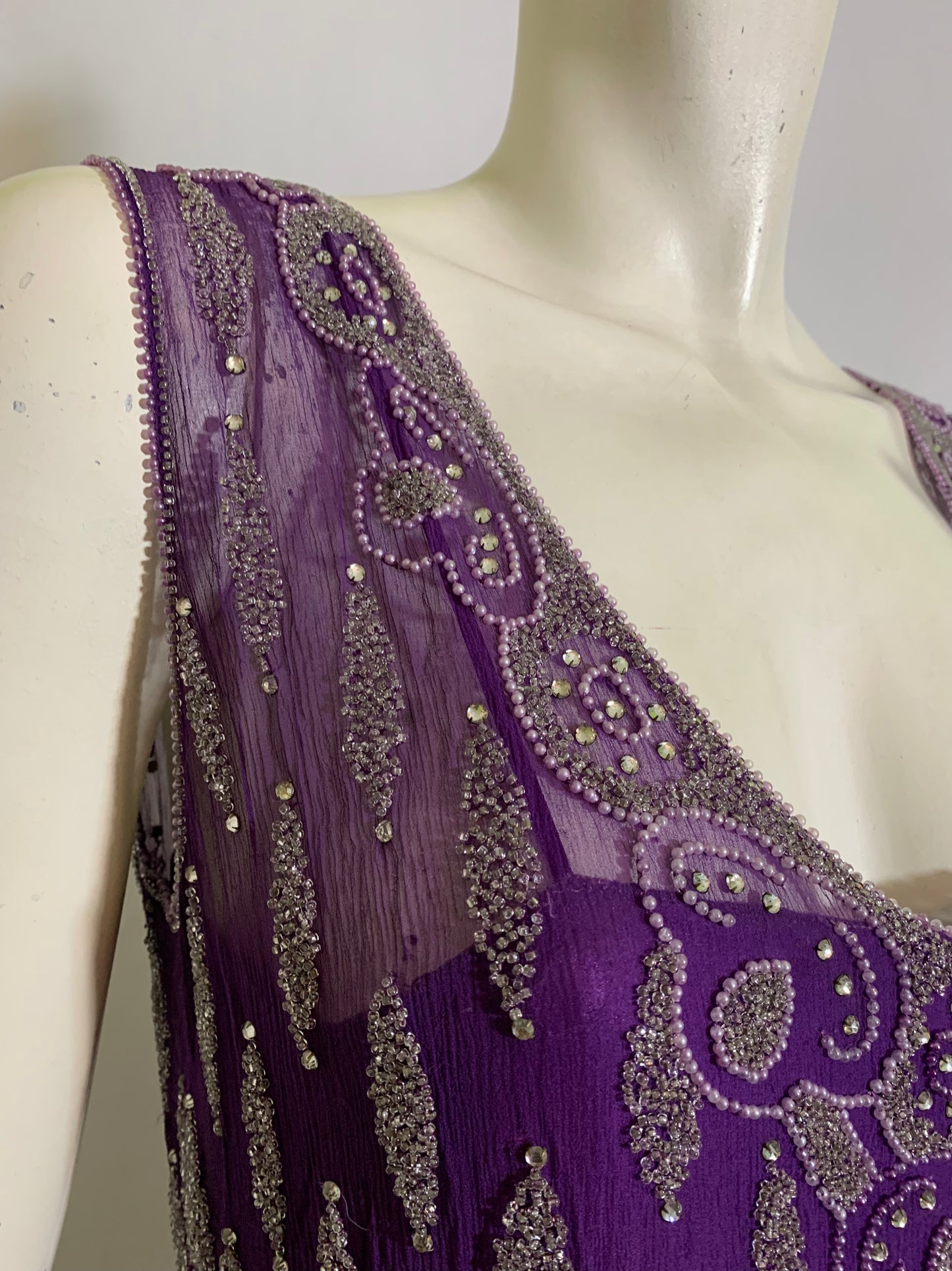 Vivid Violet Two Piece Beaded Silk Chiffon Dress circa 1920s