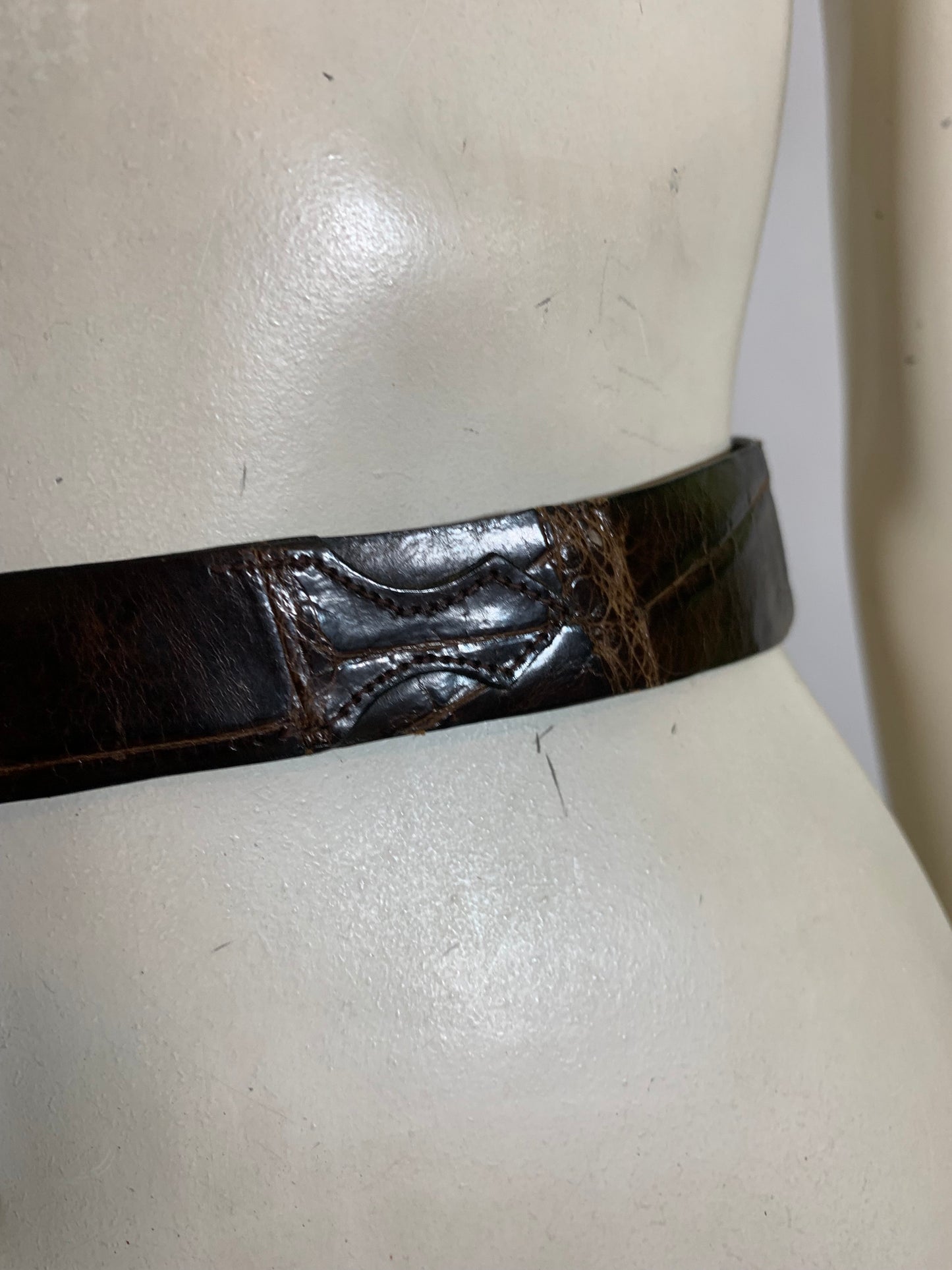 Genuine Alligator Waist Cinching Cognac Brown Belt with Back Closure circa 1950s