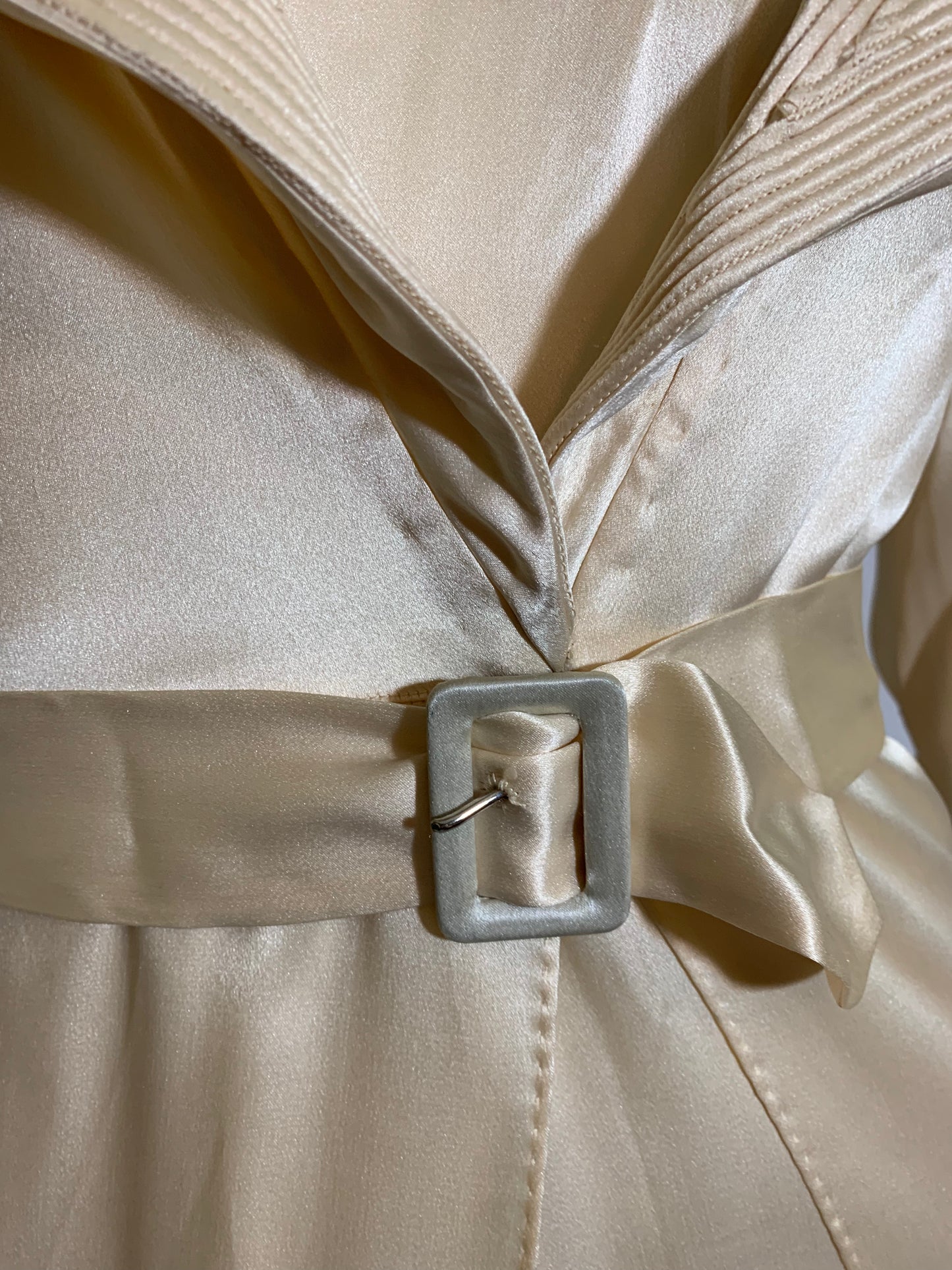 Art Deco Ivory Silk Wedding Dress with Long Train Jacket and Rhinestone Belt circa 1930s