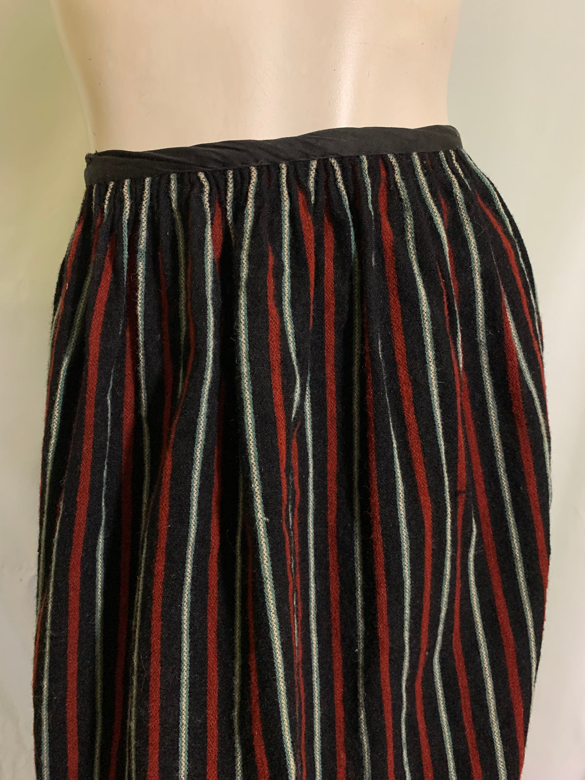 Black and Red Vertically Striped Wool Skirt circa 1910s