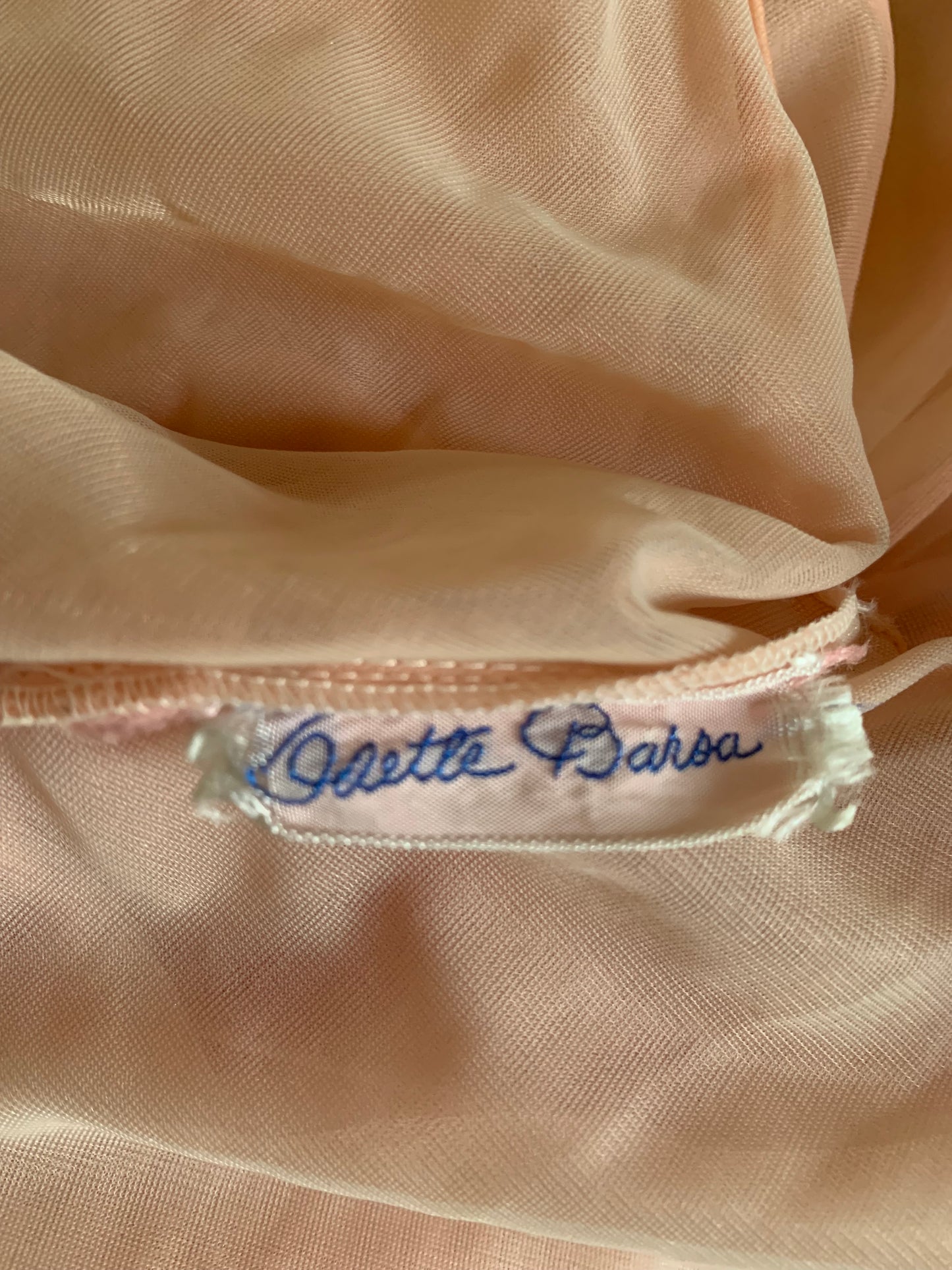 Rare Peach Chiffon Nightie with Greek Key Design circa 1950s