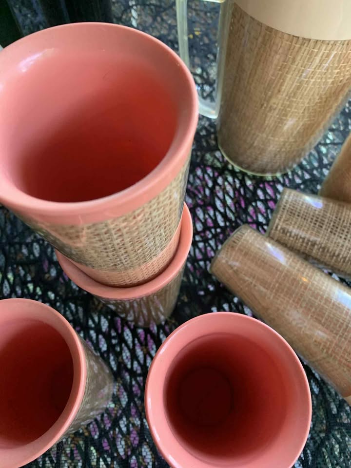 Mid Century Modern Plastic Tumbler and Pitcher Set Pastels