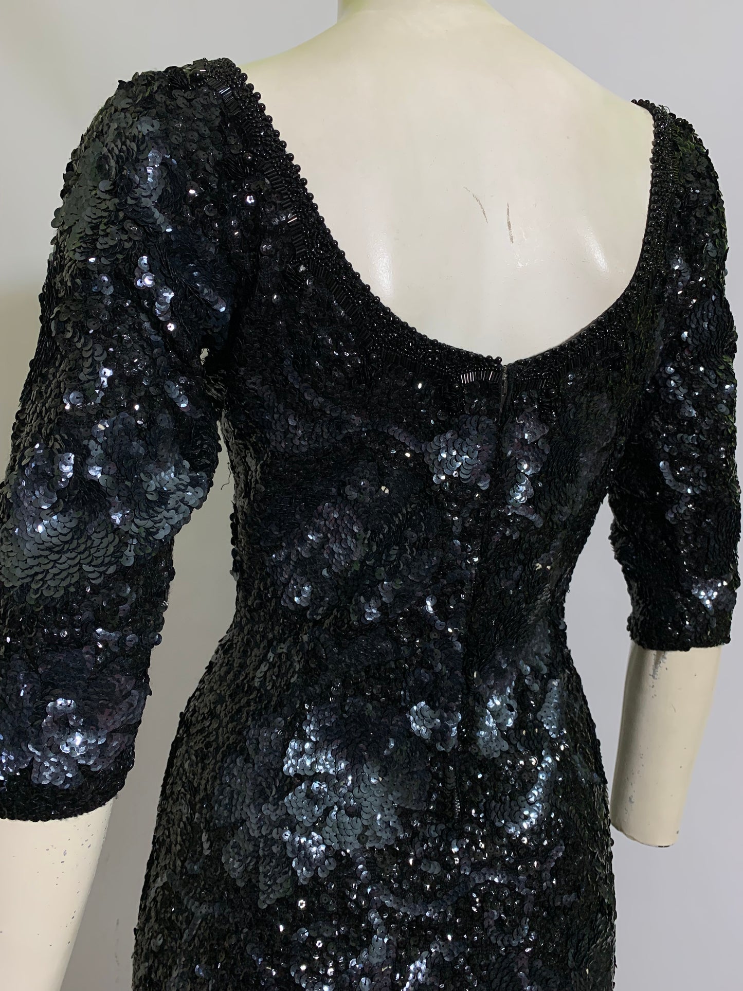 Iconic Black Wool Heavily Beaded and Sequined Cocktail Dress from Sands Hotel circa 1960s