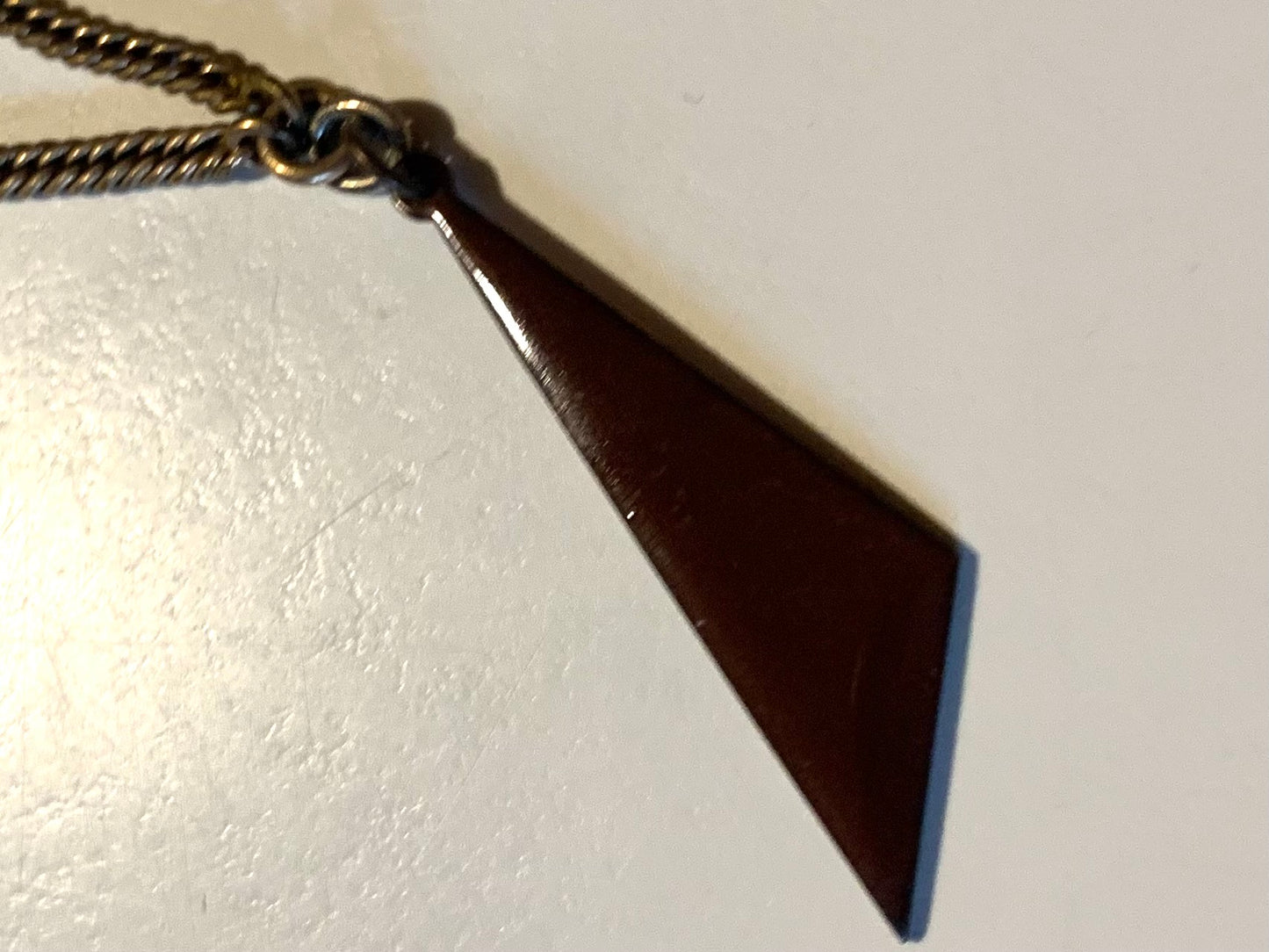 Syrup Brown Angular Geometric Enameled Copper Pendant and Chain Necklace