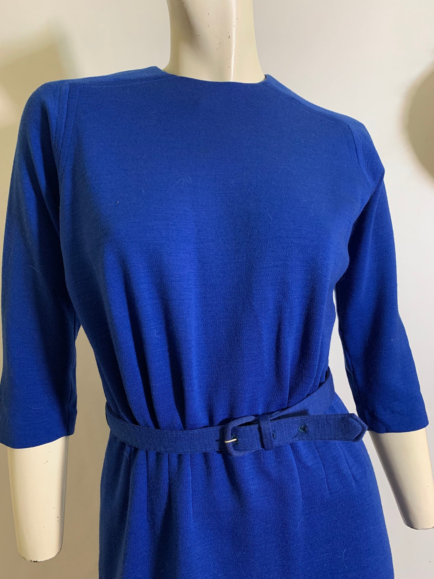 Bold Blue Knit Wool Classic Dres with Belt circa 1960s