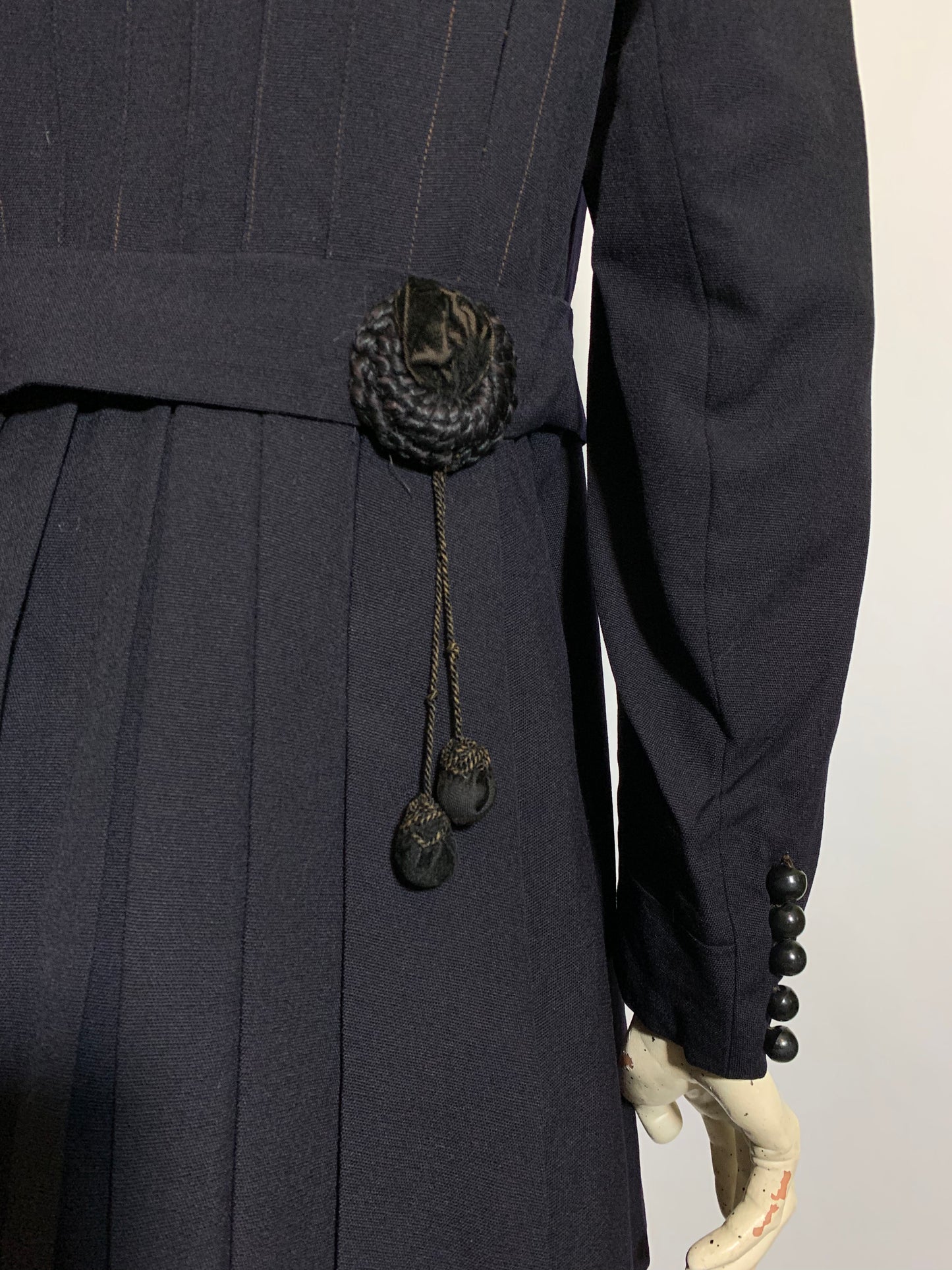 Votes for Women! Deep Blue Wool 2 Pc Walking Suit Dress with Velvet and Silk Accents circa 1910s