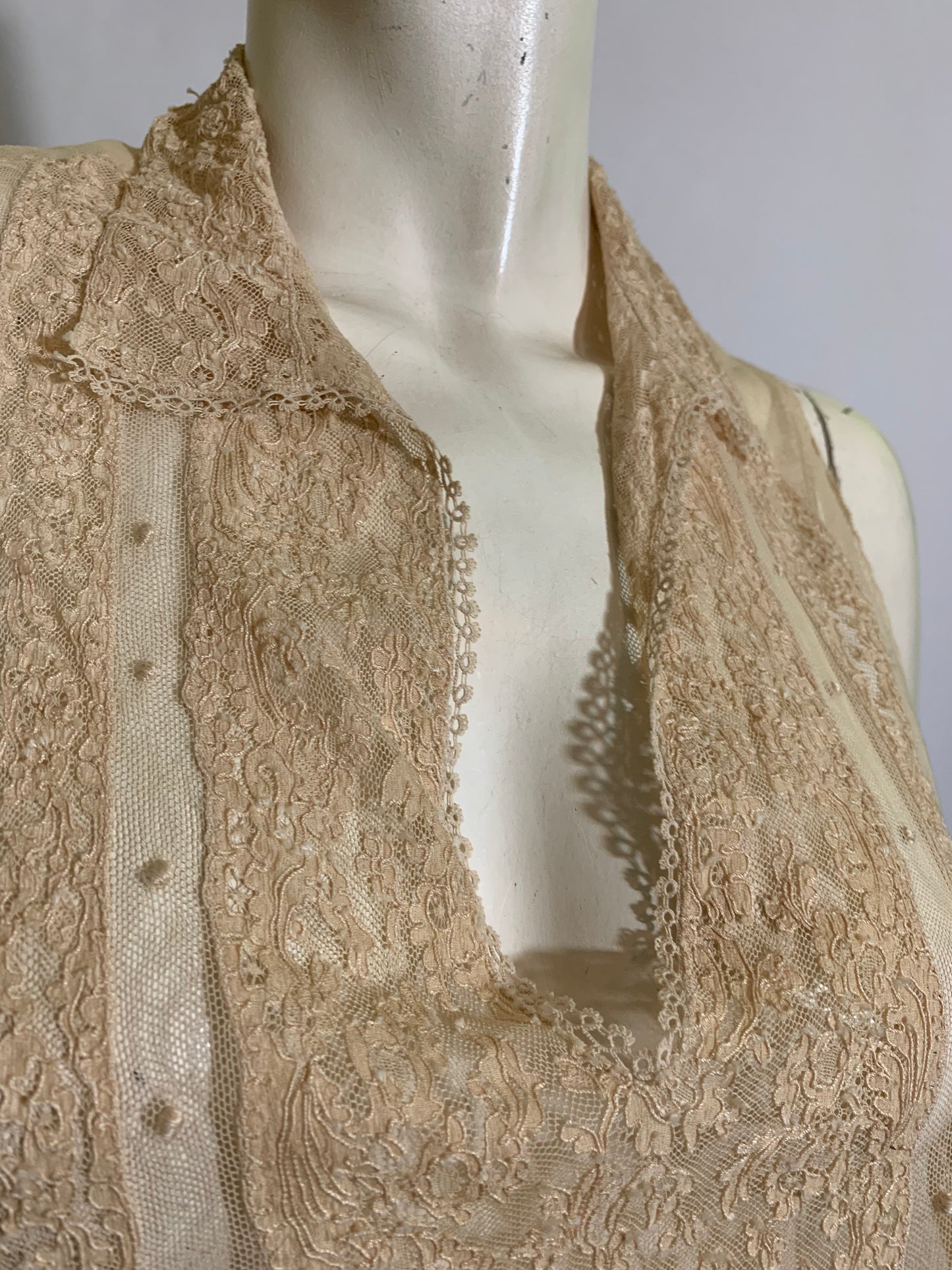 Sheer Ivory Mesh Lace Trimmed Layering Tunic Blouse circa 1920s