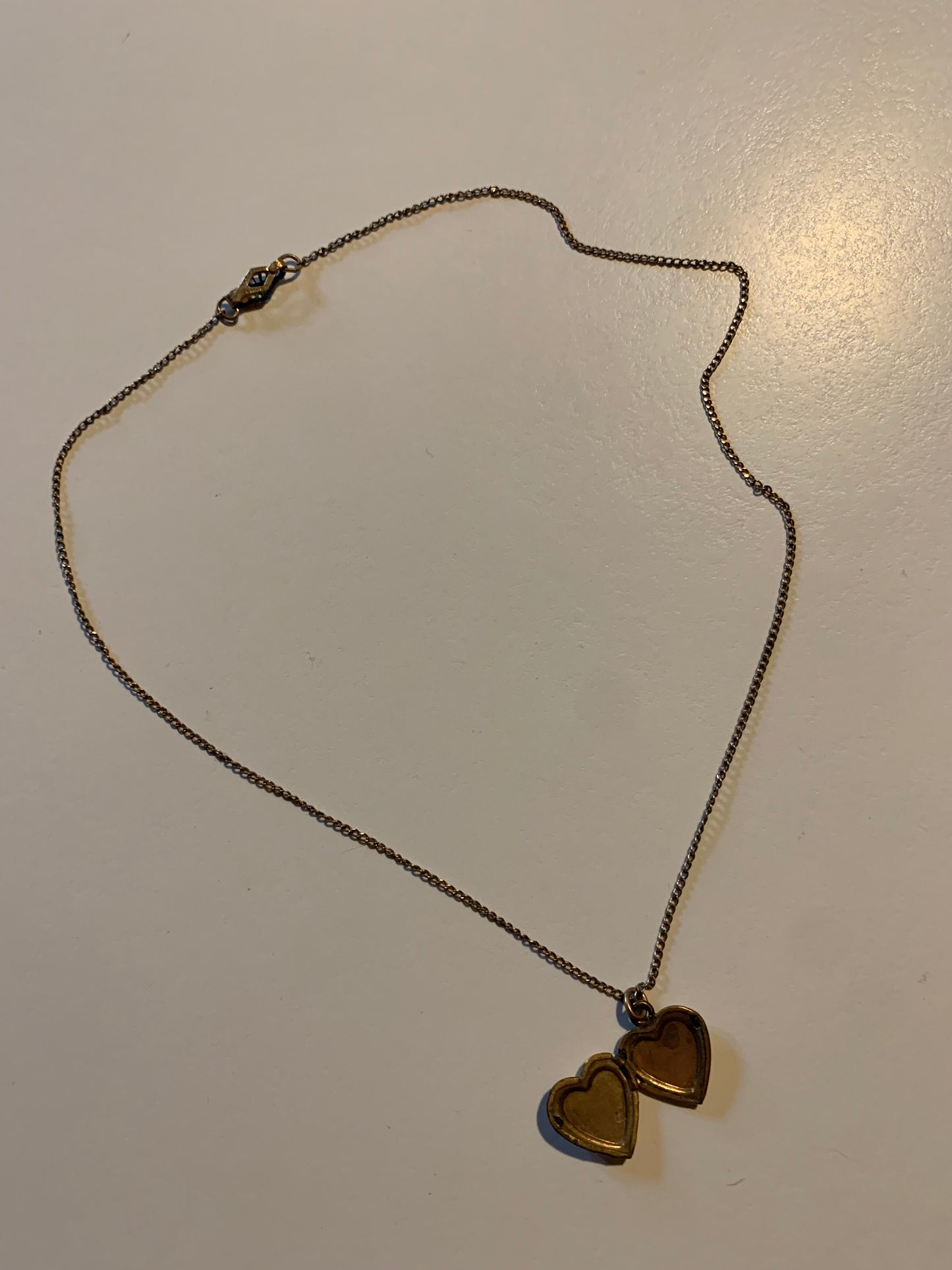 Diminutive Etched Heart Locket on Fine Golden Chain Necklace circa 1950s