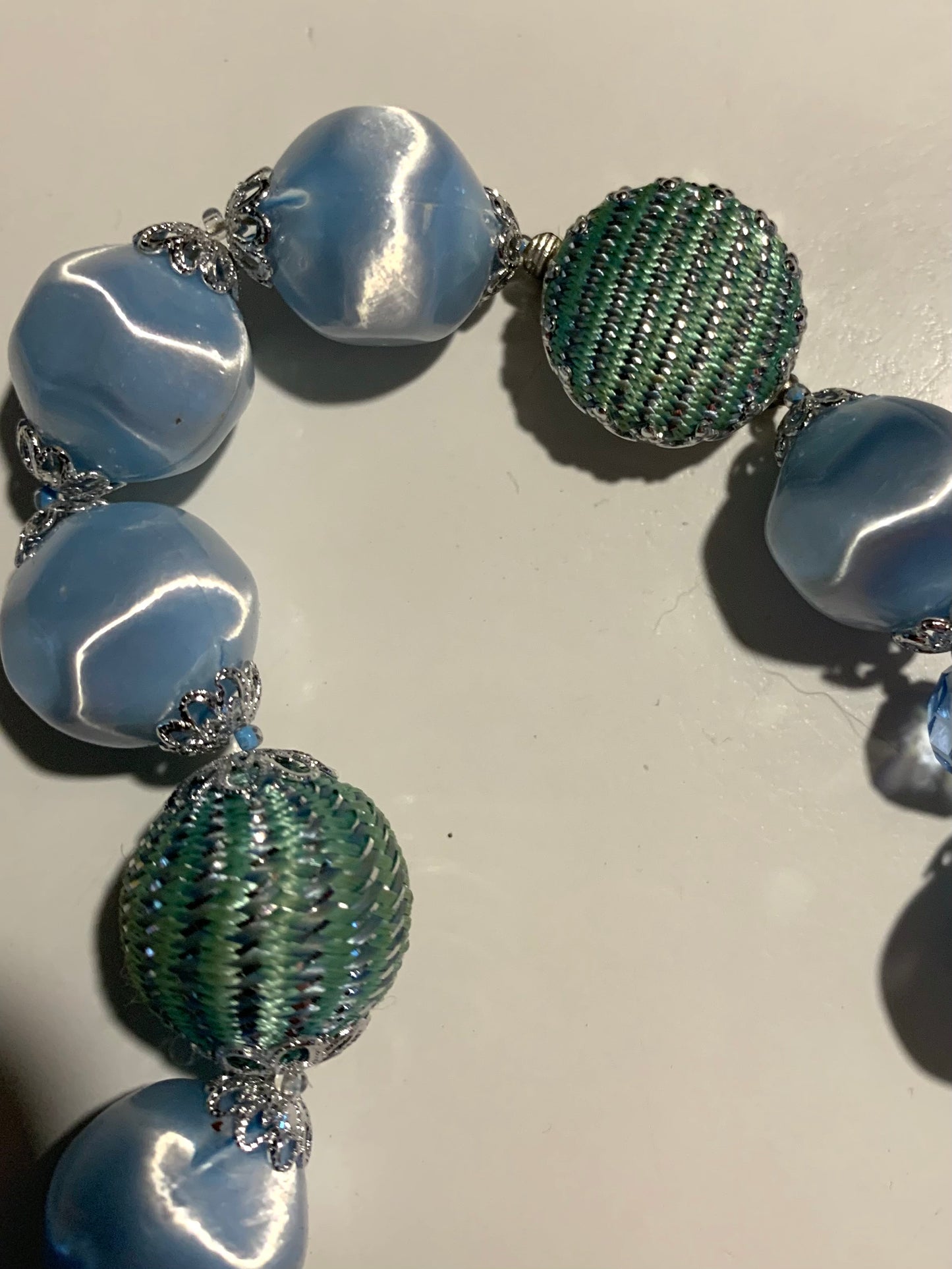 Single Strand Sky Blue and Silver Necklace circa 1960s