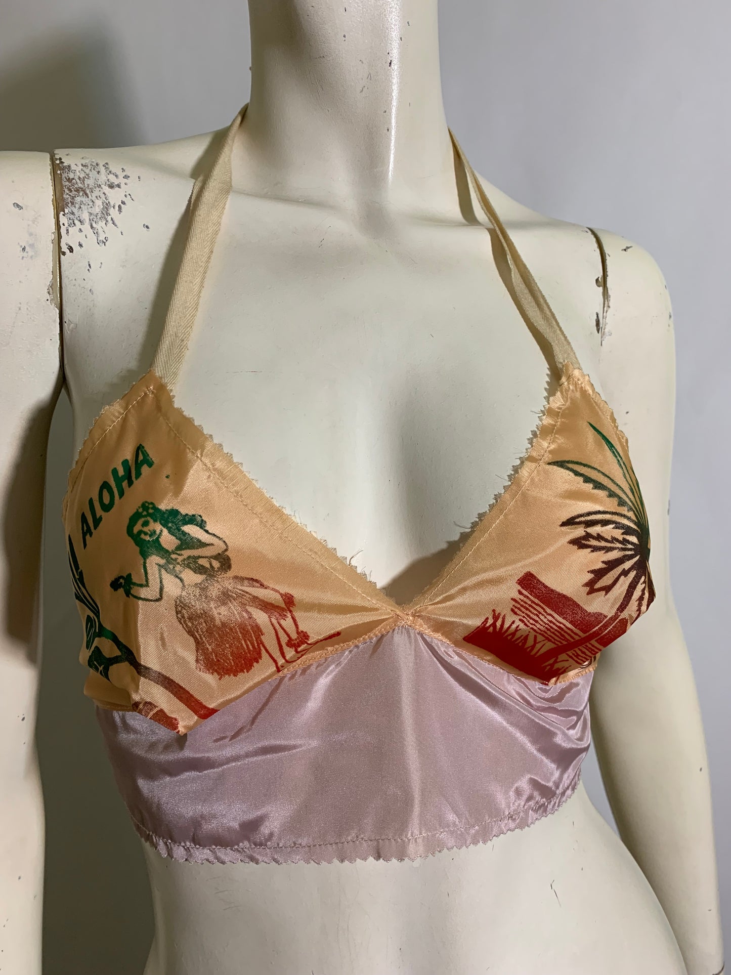 Aloha! Tropical Flocked Design Bra Top from Hawaii circa 1940s