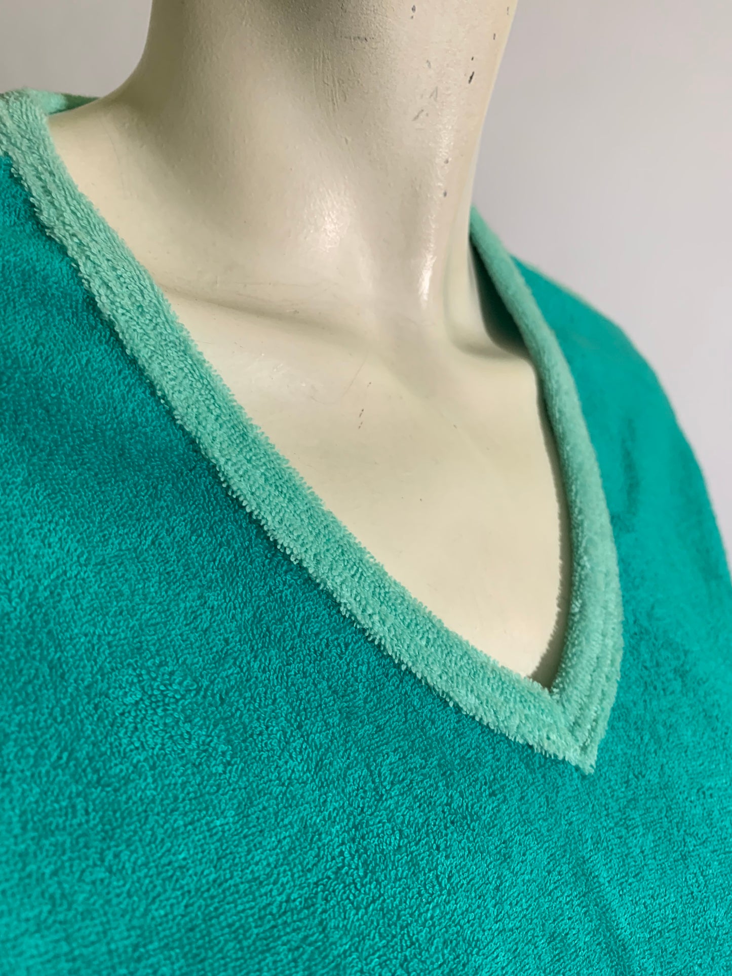 Teal Knit V Neck Shirt with Mesh Shoulders circa 1980s