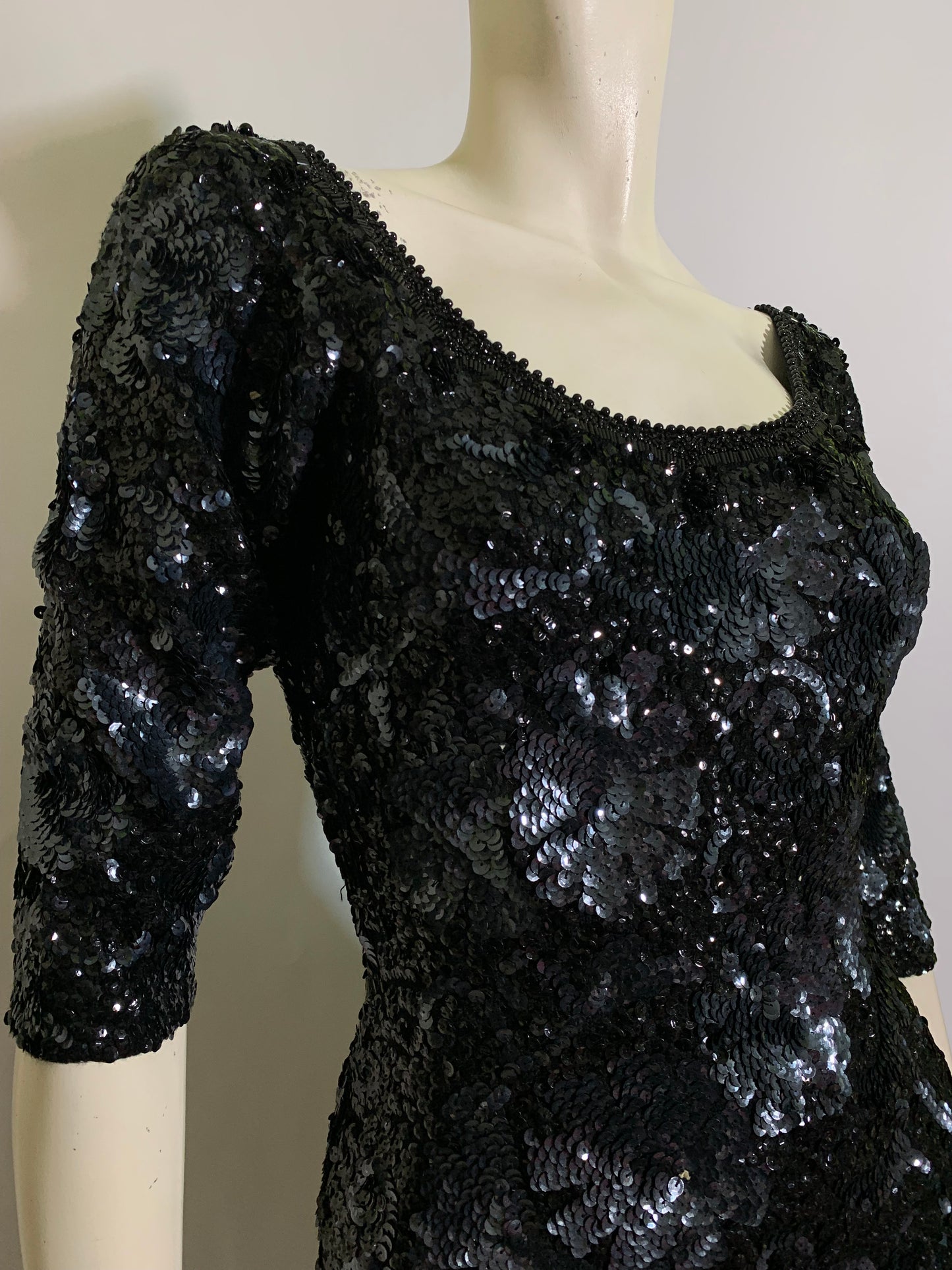 Iconic Black Wool Heavily Beaded and Sequined Cocktail Dress from Sands Hotel circa 1960s