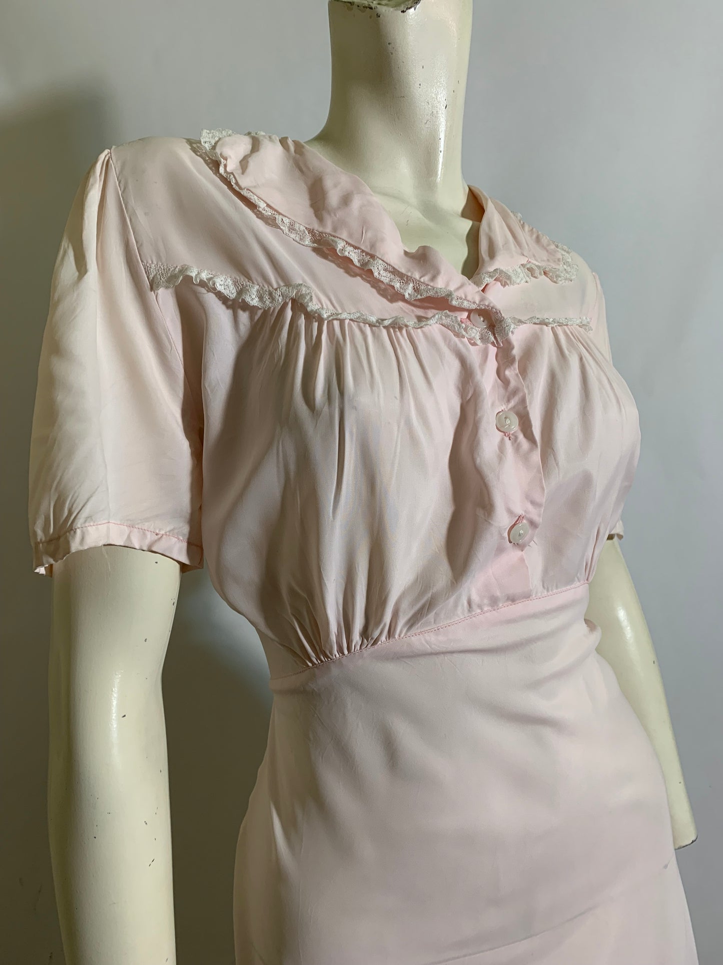 Blush Pink Rayon Lace Trimmed Nightgown circa 1950s