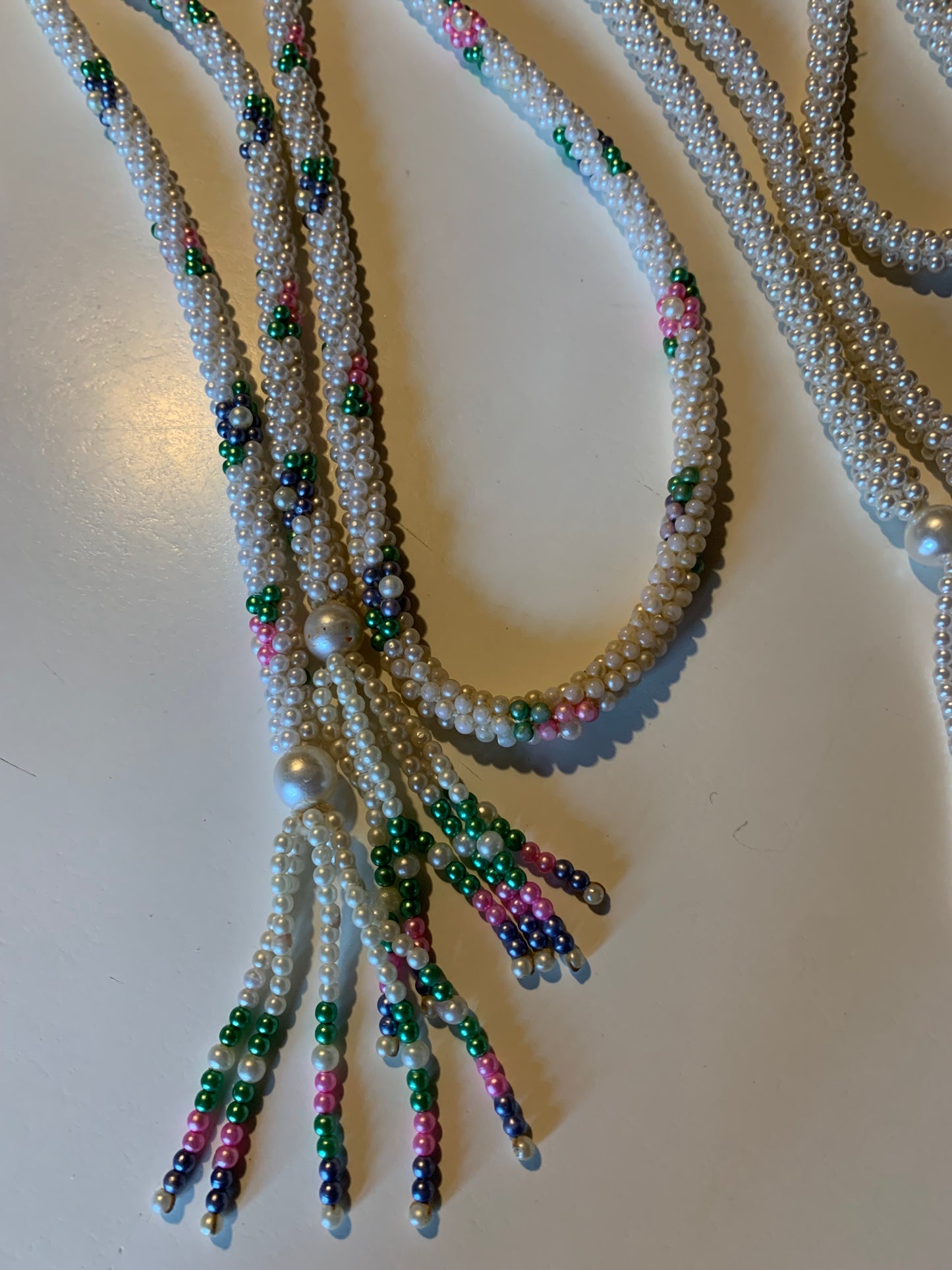 Lot 3 Beaded Lariat Necklaces circa 1960s