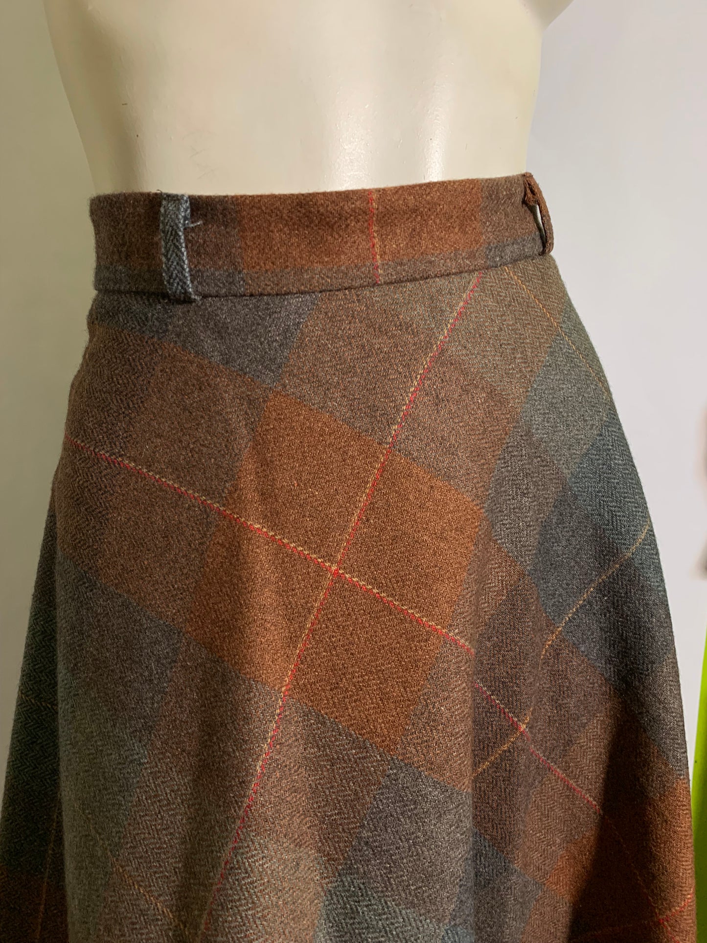 1940s Style Cocoa and Grey Tweed Wool A Line Skirt circa 1980s