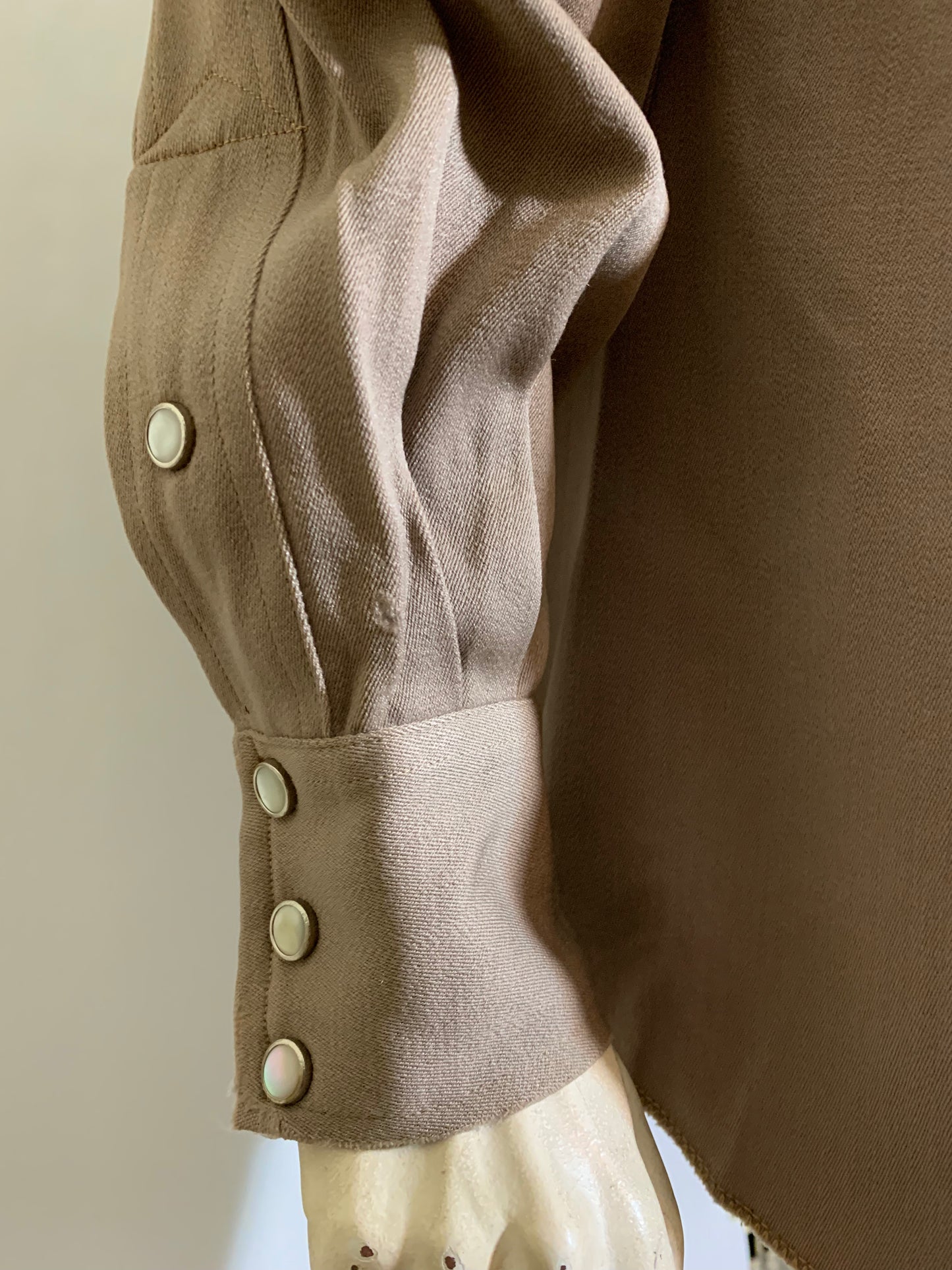 Putty Gabardine Western Shirt with Pearl Snaps circa 1940s